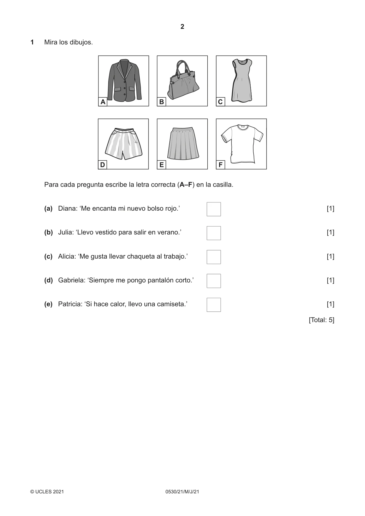 Cambridge IGCSE Spanish - Foreign Language 0530 2021 May/June Paper 2 · Variant 1 question paper, page 2 of 12