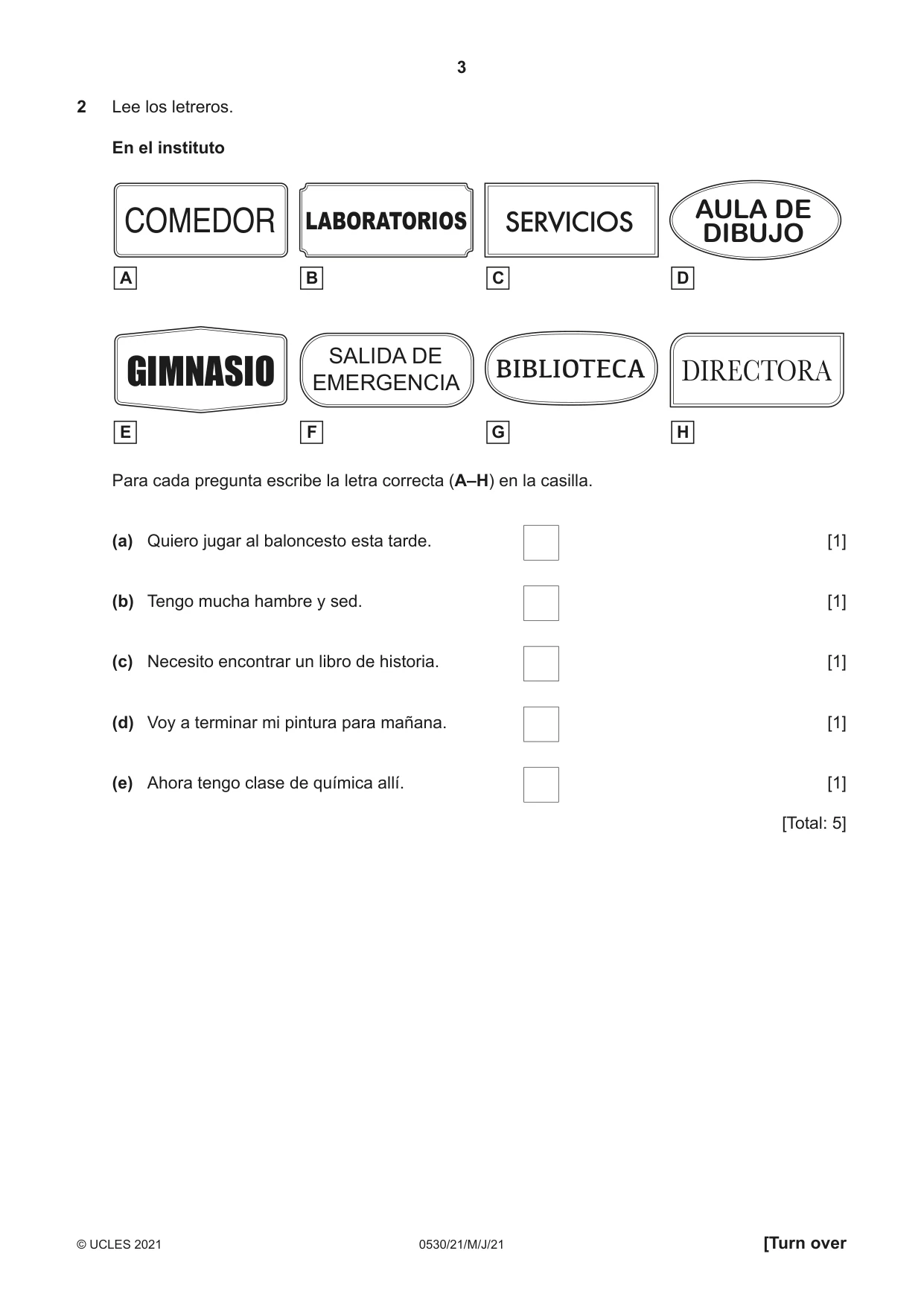 Cambridge IGCSE Spanish - Foreign Language 0530 2021 May/June Paper 2 · Variant 1 question paper, page 3 of 12