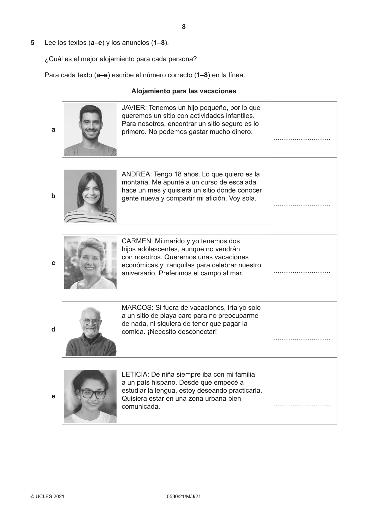 Cambridge IGCSE Spanish - Foreign Language 0530 2021 May/June Paper 2 · Variant 1 question paper, page 8 of 12