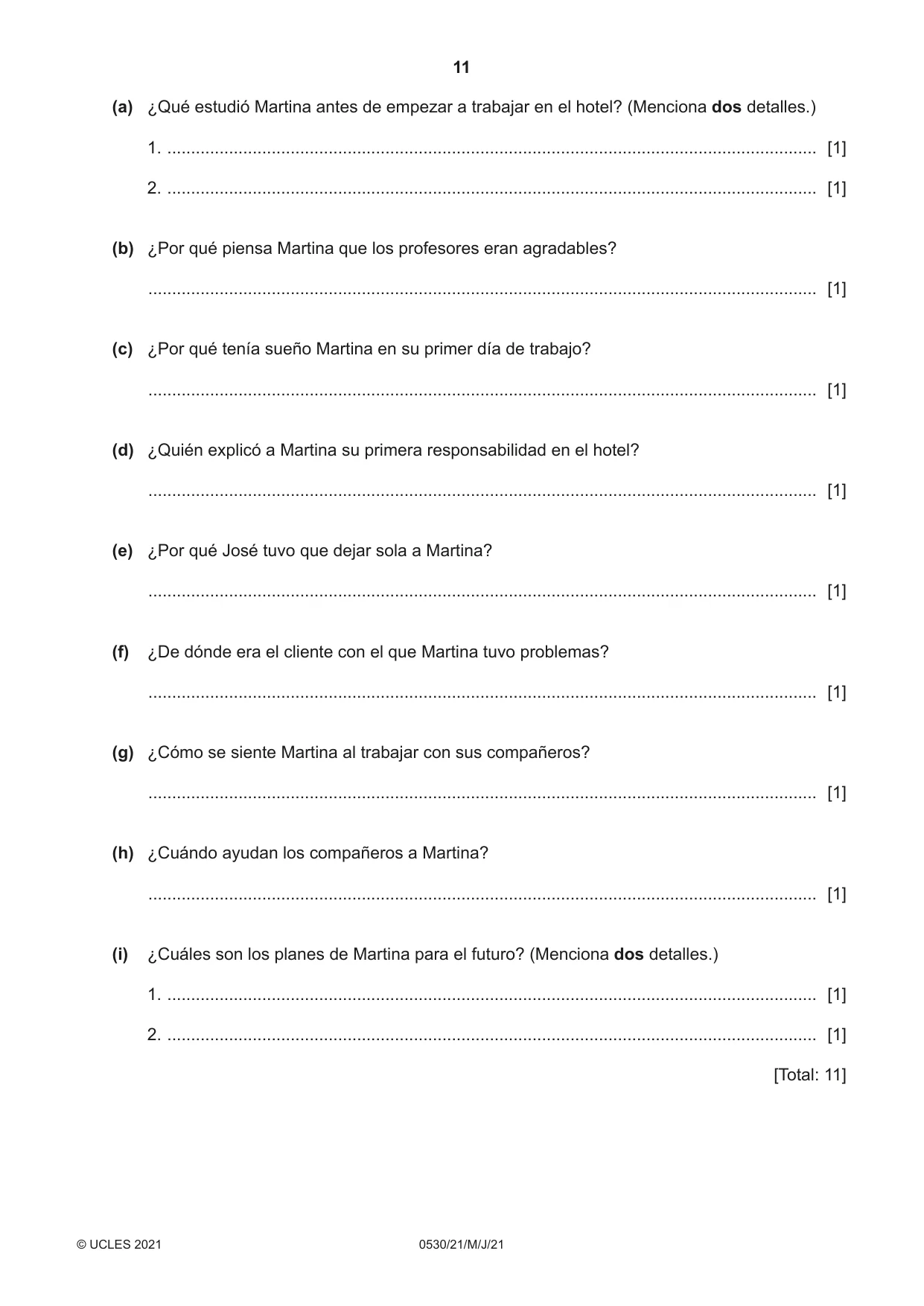 Cambridge IGCSE Spanish - Foreign Language 0530 2021 May/June Paper 2 · Variant 1 question paper, page 11 of 12