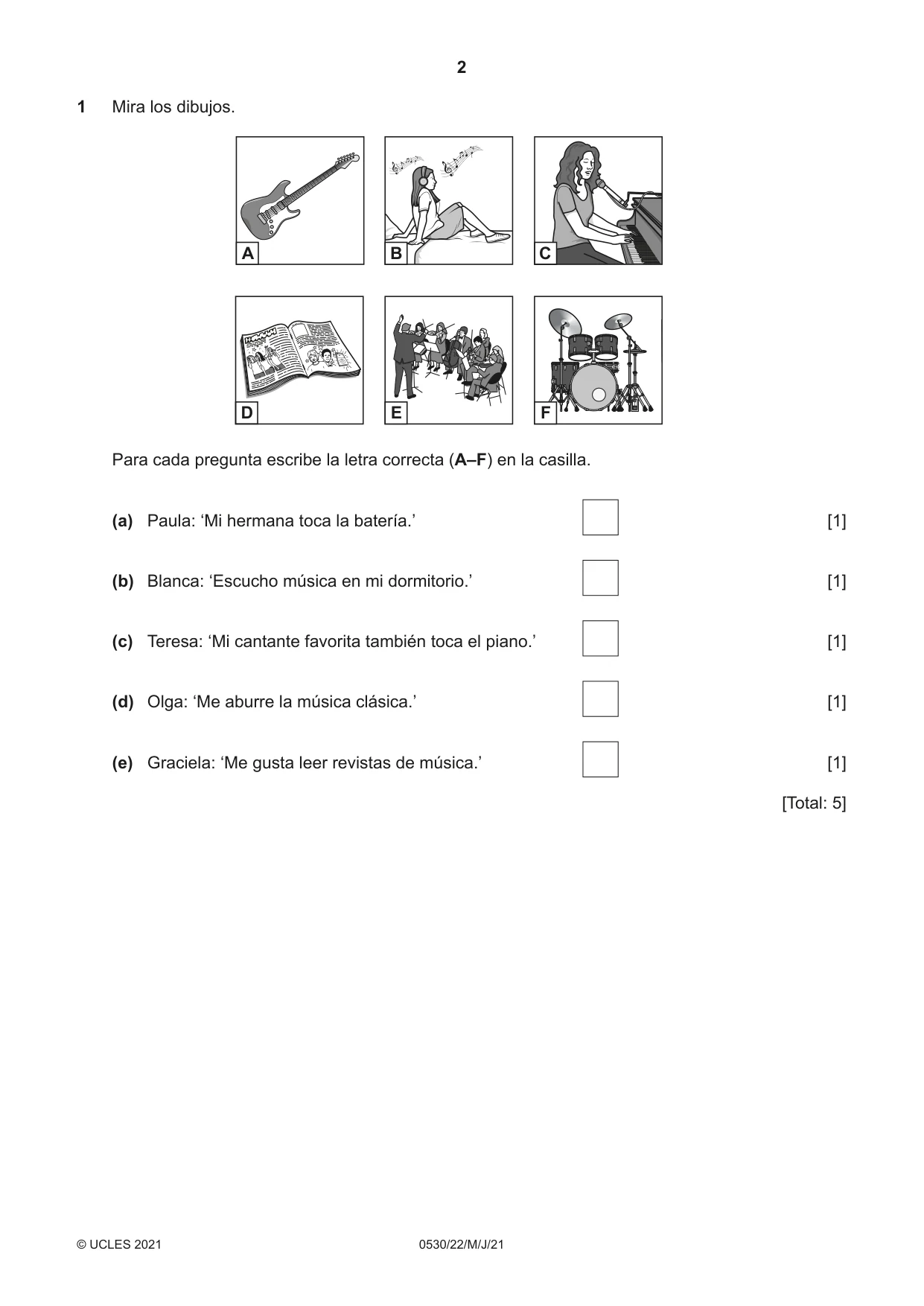 Cambridge IGCSE Spanish - Foreign Language 0530 2021 May/June Paper 2 · Variant 2 question paper, page 2 of 12
