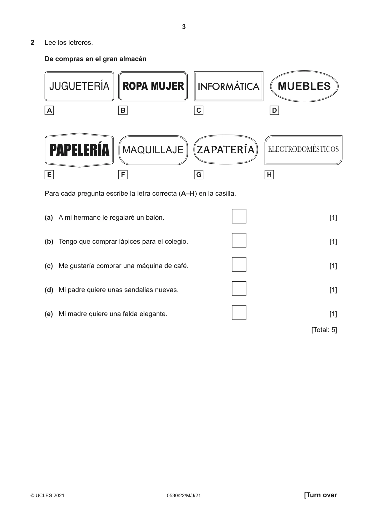 Cambridge IGCSE Spanish - Foreign Language 0530 2021 May/June Paper 2 · Variant 2 question paper, page 3 of 12
