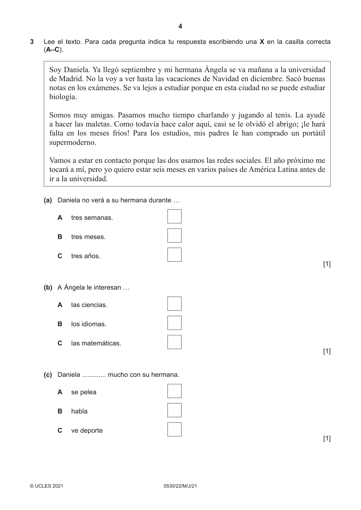 Cambridge IGCSE Spanish - Foreign Language 0530 2021 May/June Paper 2 · Variant 2 question paper, page 4 of 12