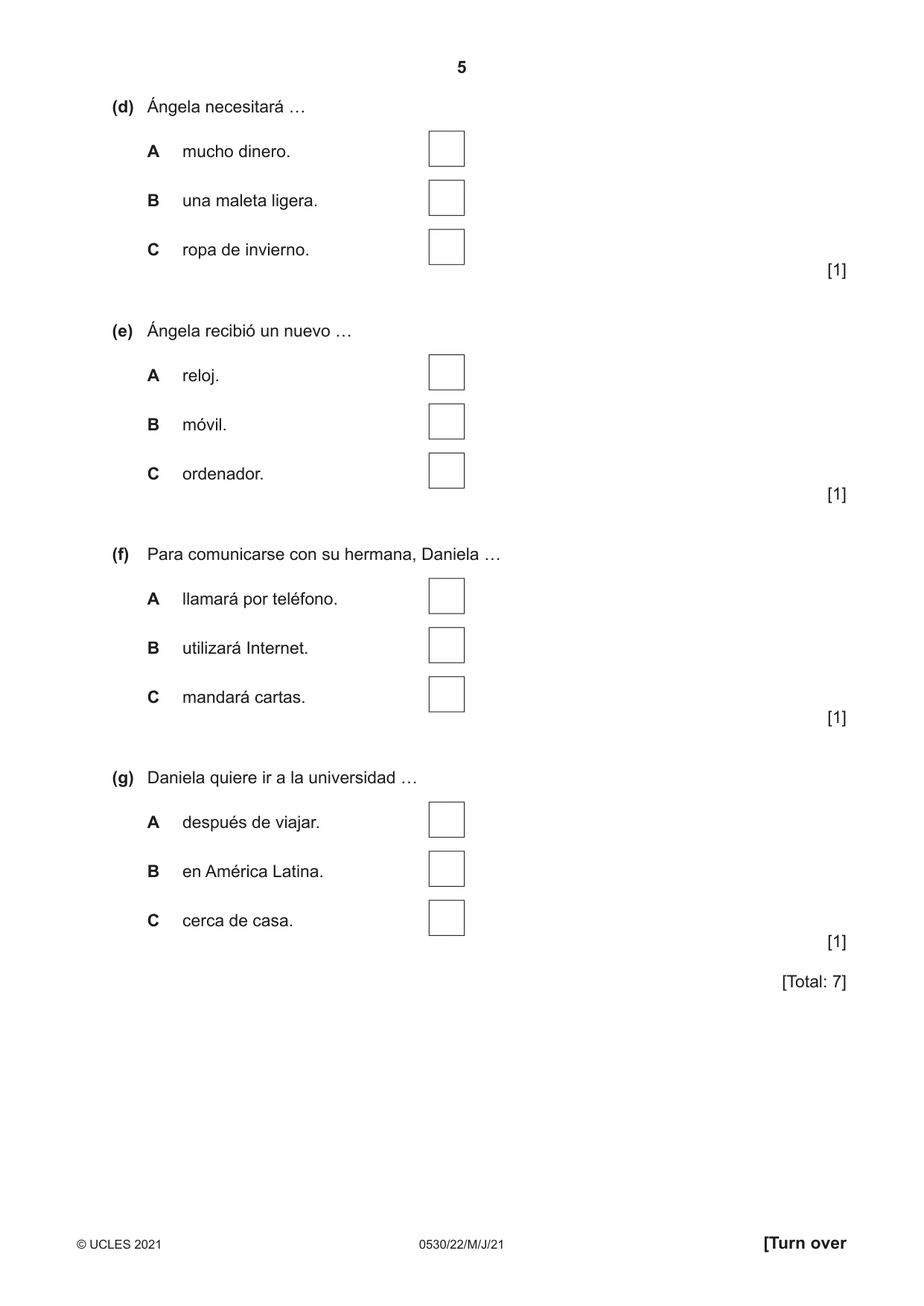 Cambridge IGCSE Spanish - Foreign Language 0530 2021 May/June Paper 2 · Variant 2 question paper, page 5 of 12