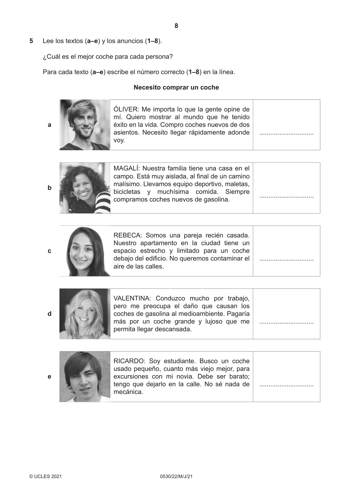 Cambridge IGCSE Spanish - Foreign Language 0530 2021 May/June Paper 2 · Variant 2 question paper, page 8 of 12