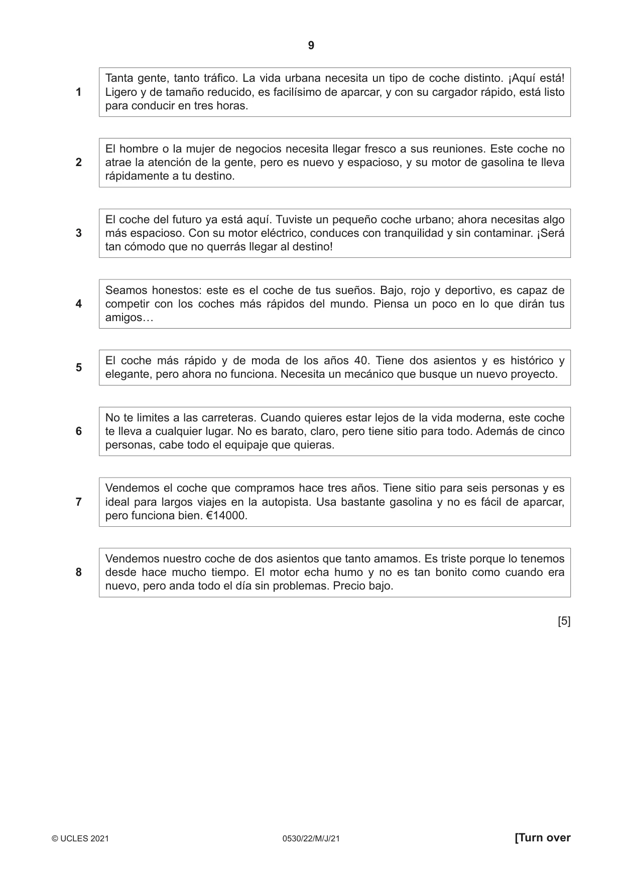 Cambridge IGCSE Spanish - Foreign Language 0530 2021 May/June Paper 2 · Variant 2 question paper, page 9 of 12
