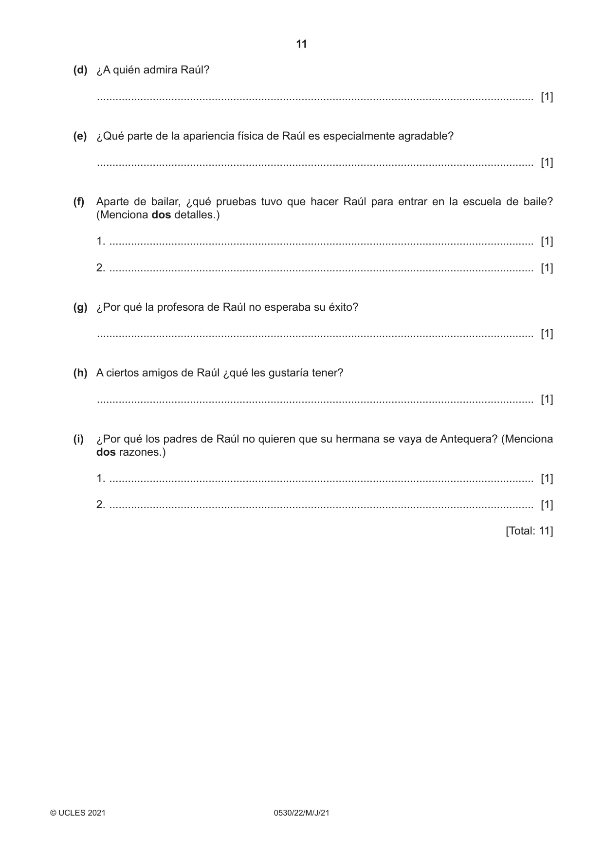 Cambridge IGCSE Spanish - Foreign Language 0530 2021 May/June Paper 2 · Variant 2 question paper, page 11 of 12