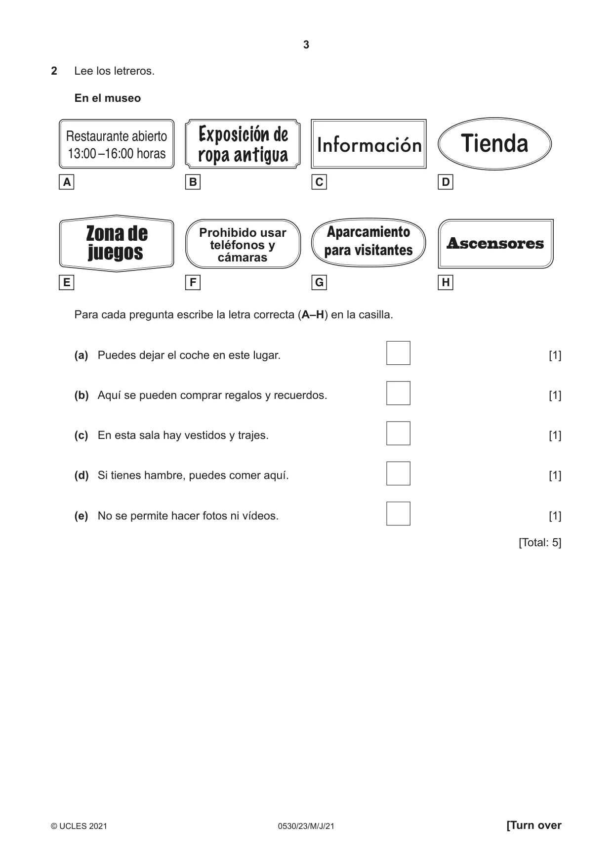 Cambridge IGCSE Spanish - Foreign Language 0530 2021 May/June Paper 2 · Variant 3 question paper, page 3 of 12