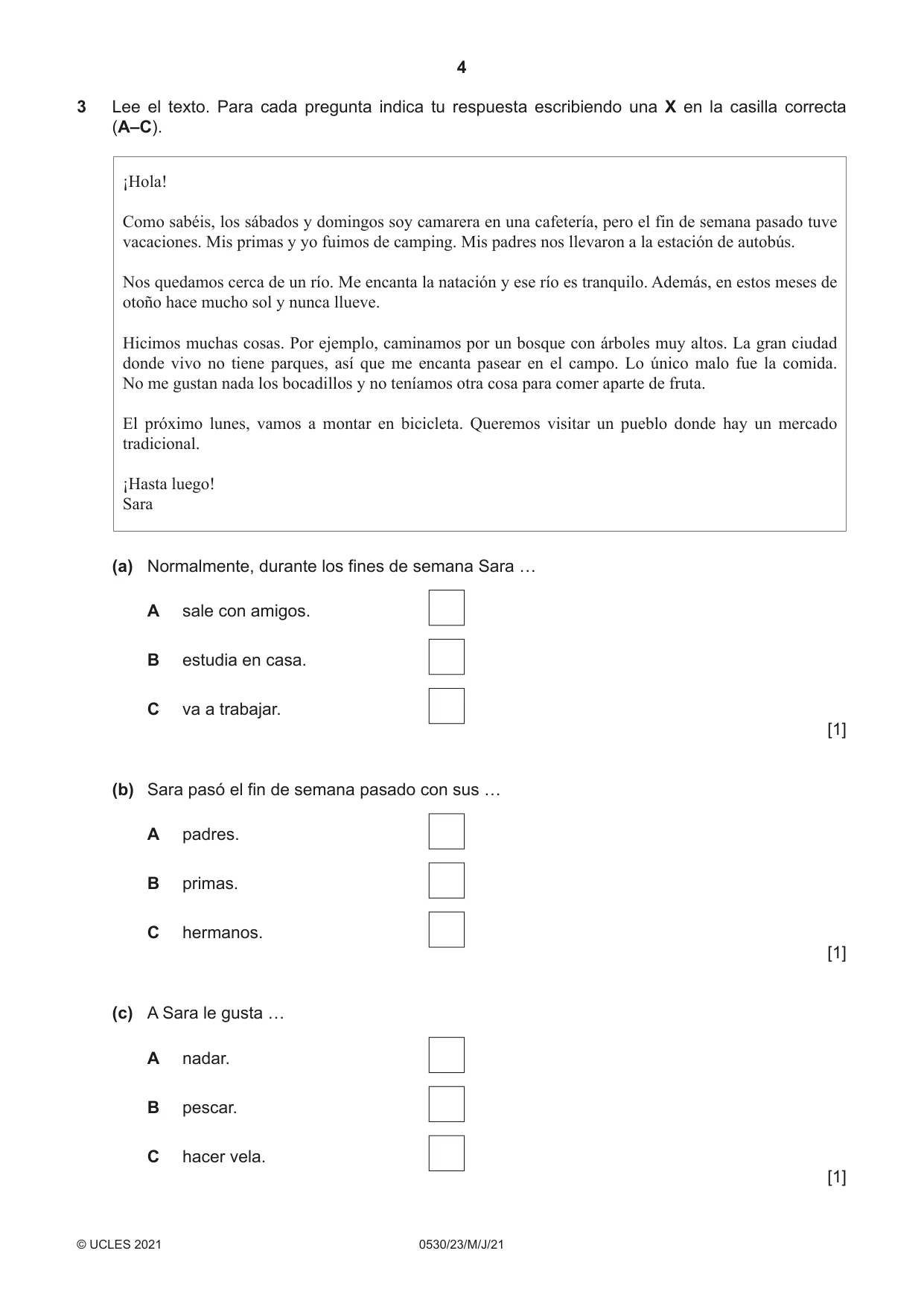 Cambridge IGCSE Spanish - Foreign Language 0530 2021 May/June Paper 2 · Variant 3 question paper, page 4 of 12