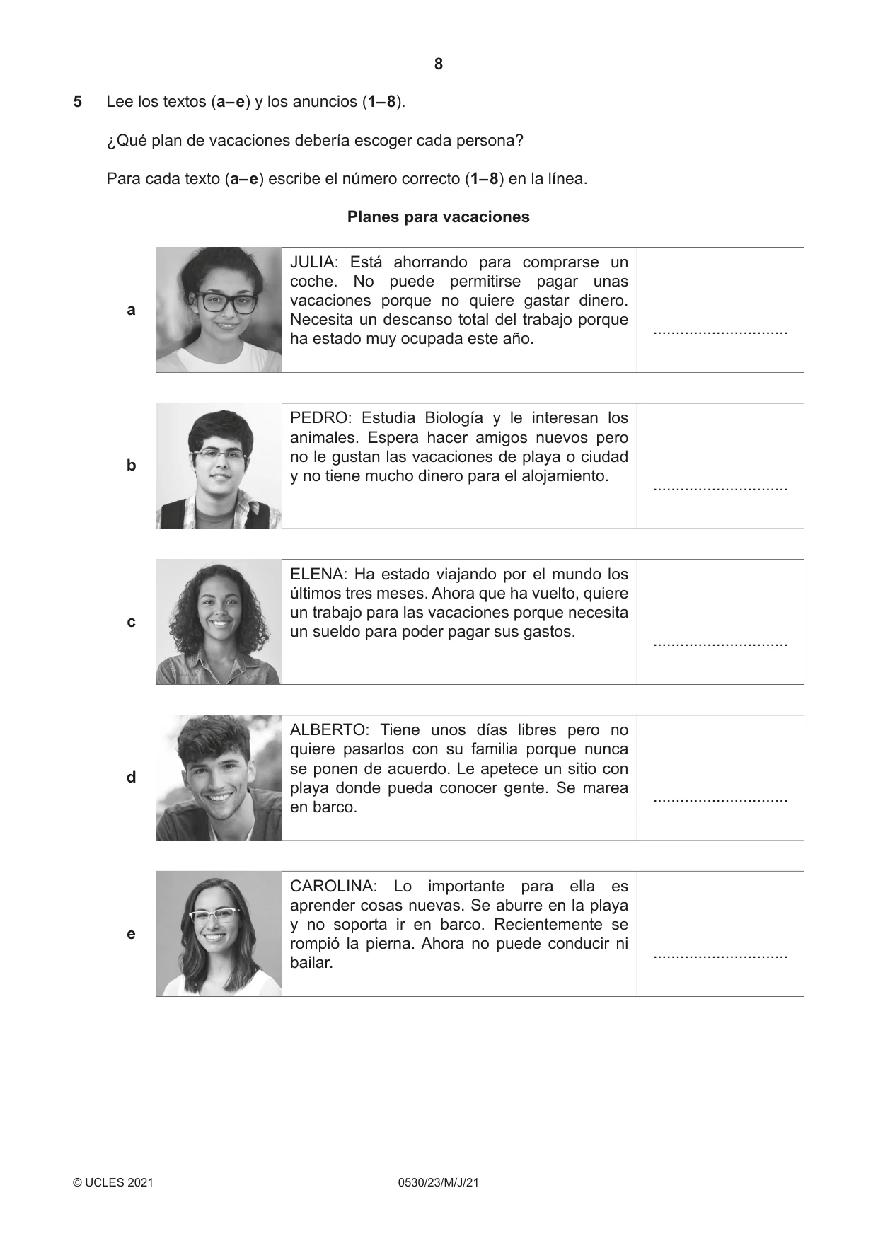 Cambridge IGCSE Spanish - Foreign Language 0530 2021 May/June Paper 2 · Variant 3 question paper, page 8 of 12