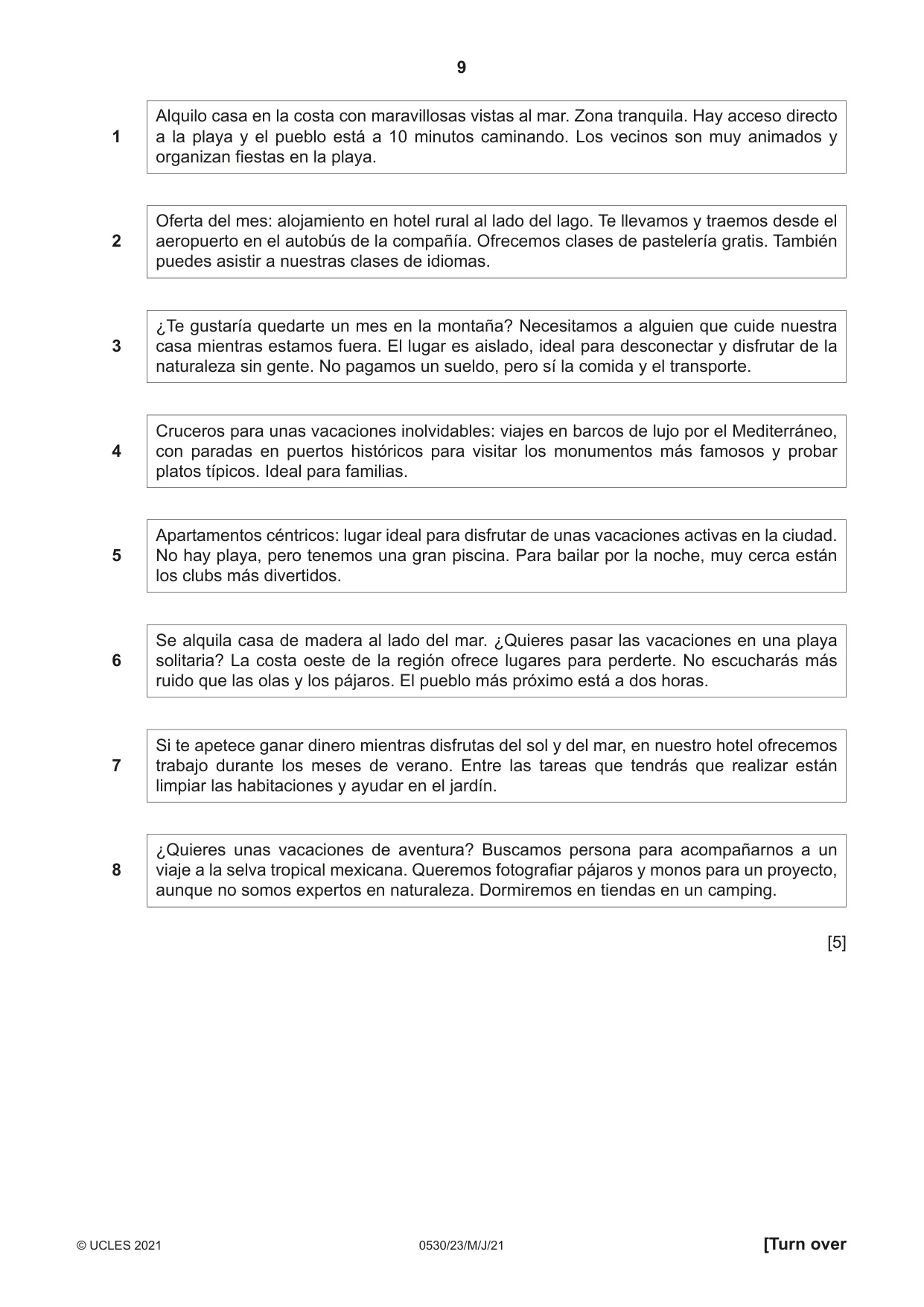 Cambridge IGCSE Spanish - Foreign Language 0530 2021 May/June Paper 2 · Variant 3 question paper, page 9 of 12