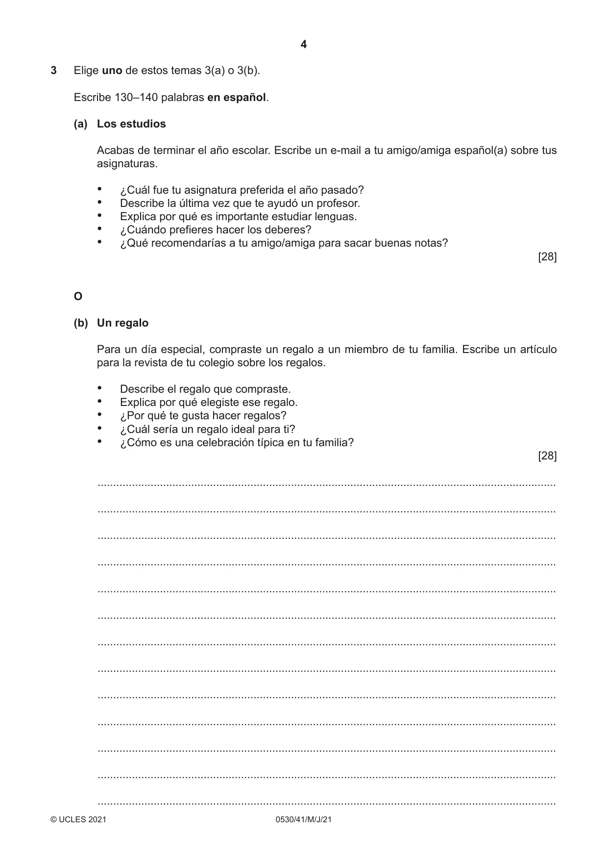 Cambridge IGCSE Spanish - Foreign Language 0530 2021 May/June Paper 4 · Variant 1 question paper, page 4 of 8