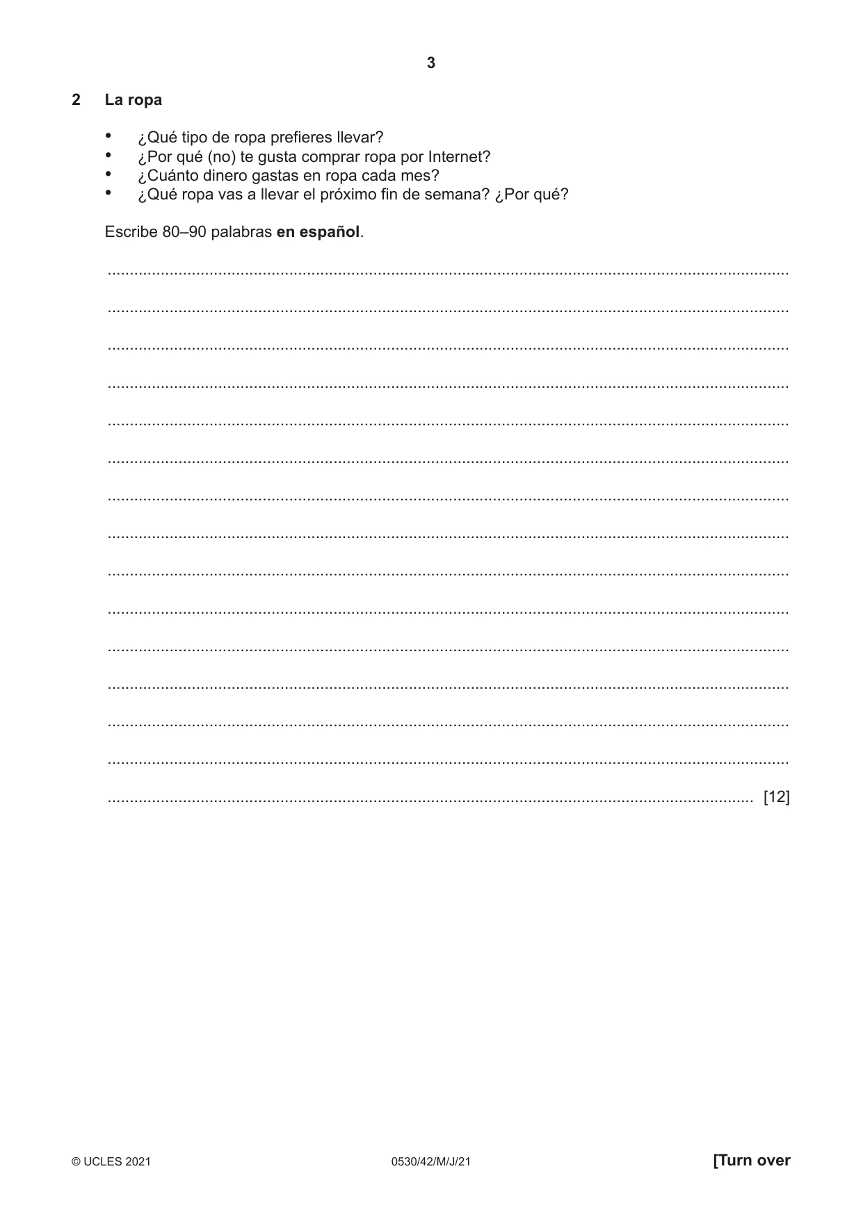 Cambridge IGCSE Spanish - Foreign Language 0530 2021 May/June Paper 4 · Variant 2 question paper, page 3 of 8