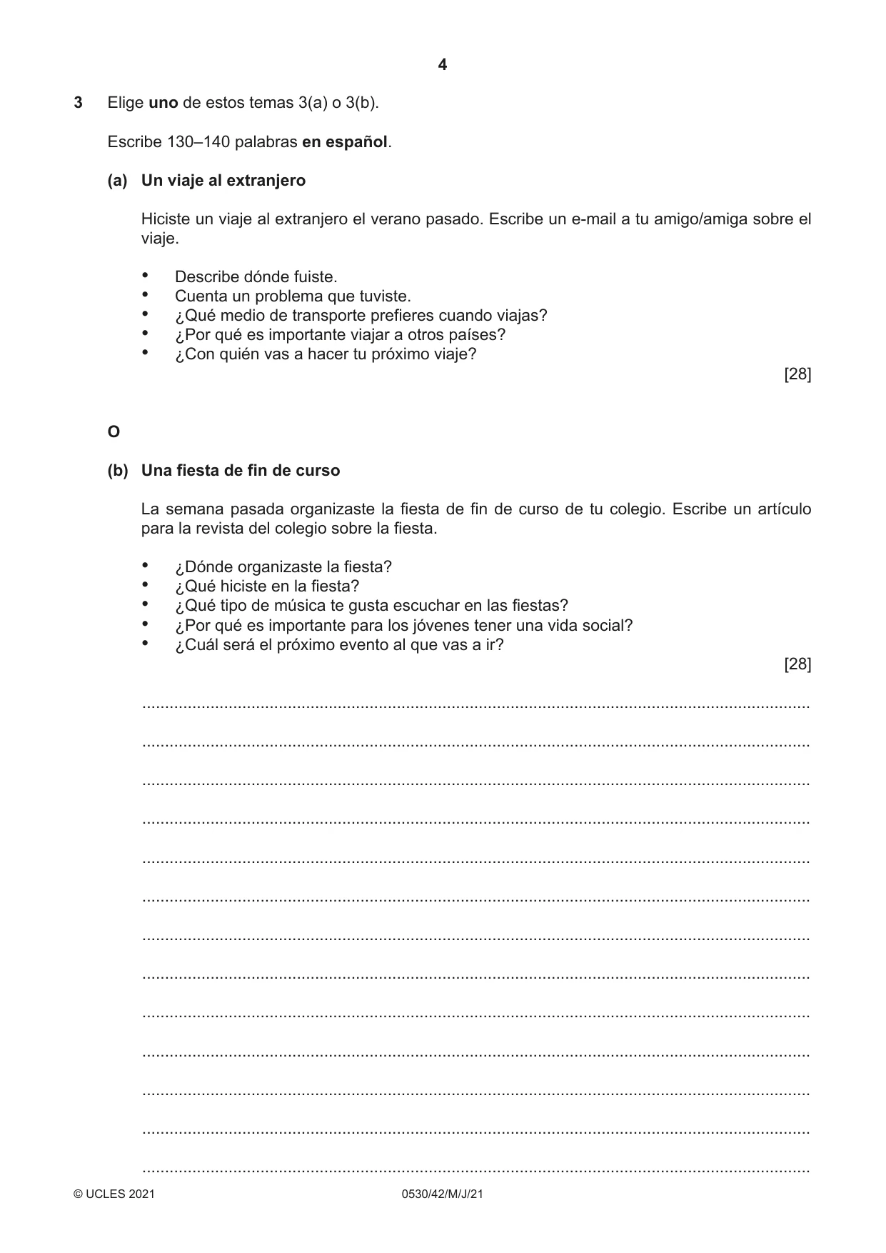 Cambridge IGCSE Spanish - Foreign Language 0530 2021 May/June Paper 4 · Variant 2 question paper, page 4 of 8