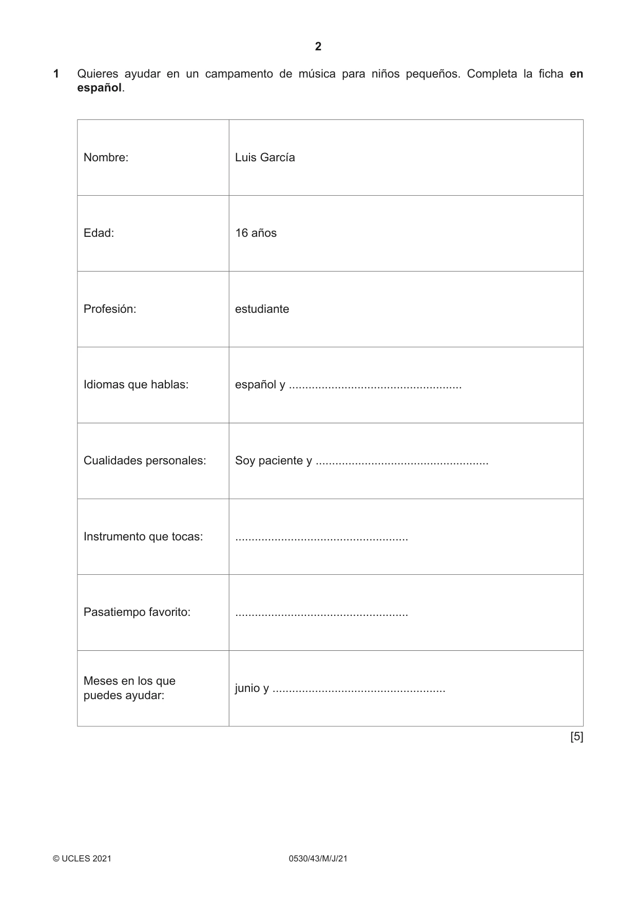 Cambridge IGCSE Spanish - Foreign Language 0530 2021 May/June Paper 4 · Variant 3 question paper, page 2 of 8