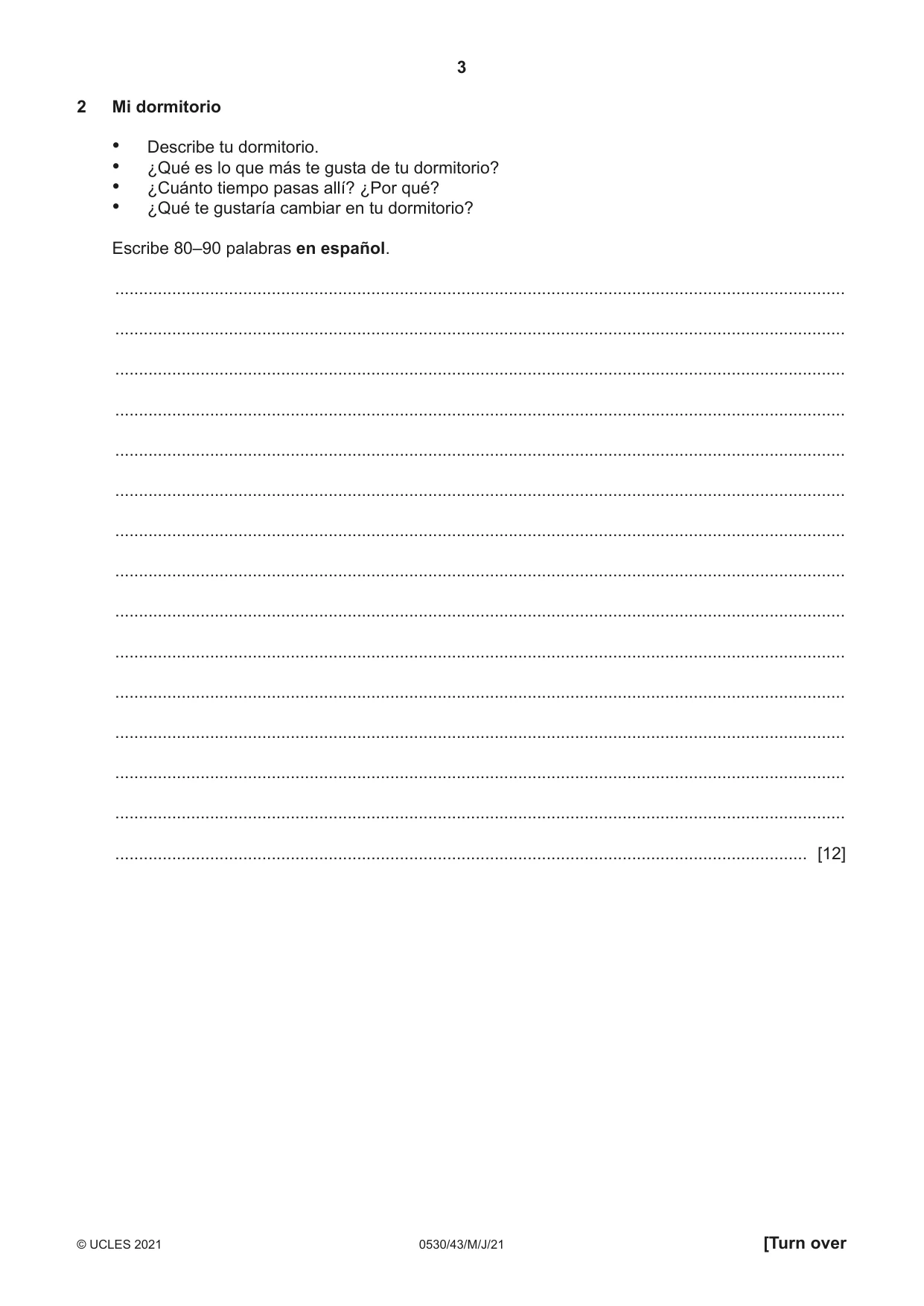 Cambridge IGCSE Spanish - Foreign Language 0530 2021 May/June Paper 4 · Variant 3 question paper, page 3 of 8