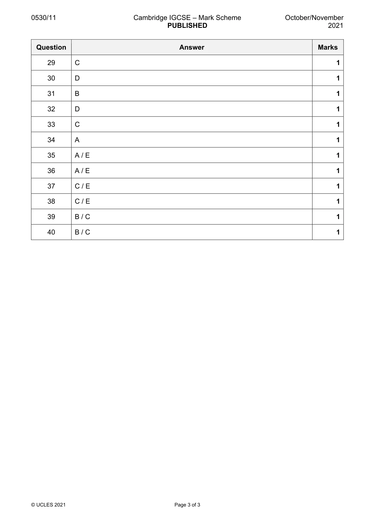 Mark scheme, page 3 of 3