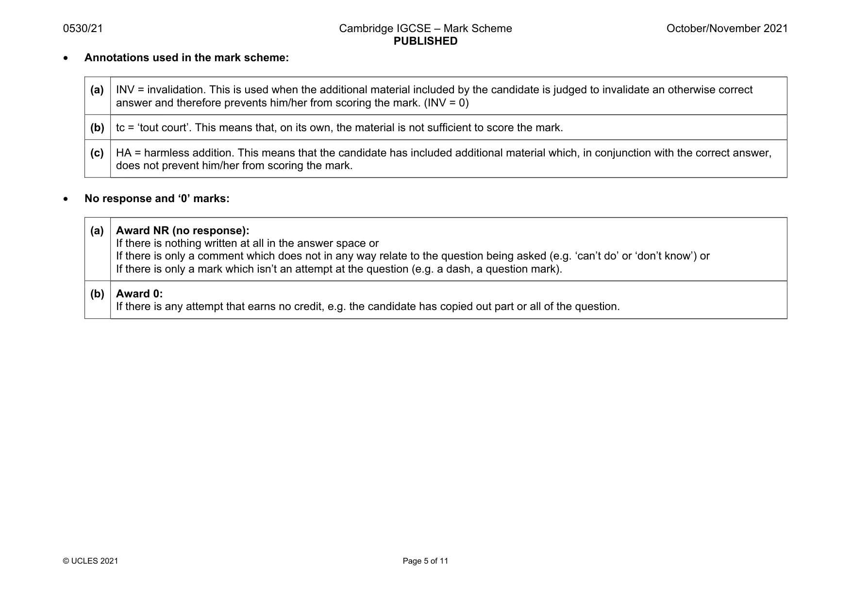 Mark scheme, page 5 of 11