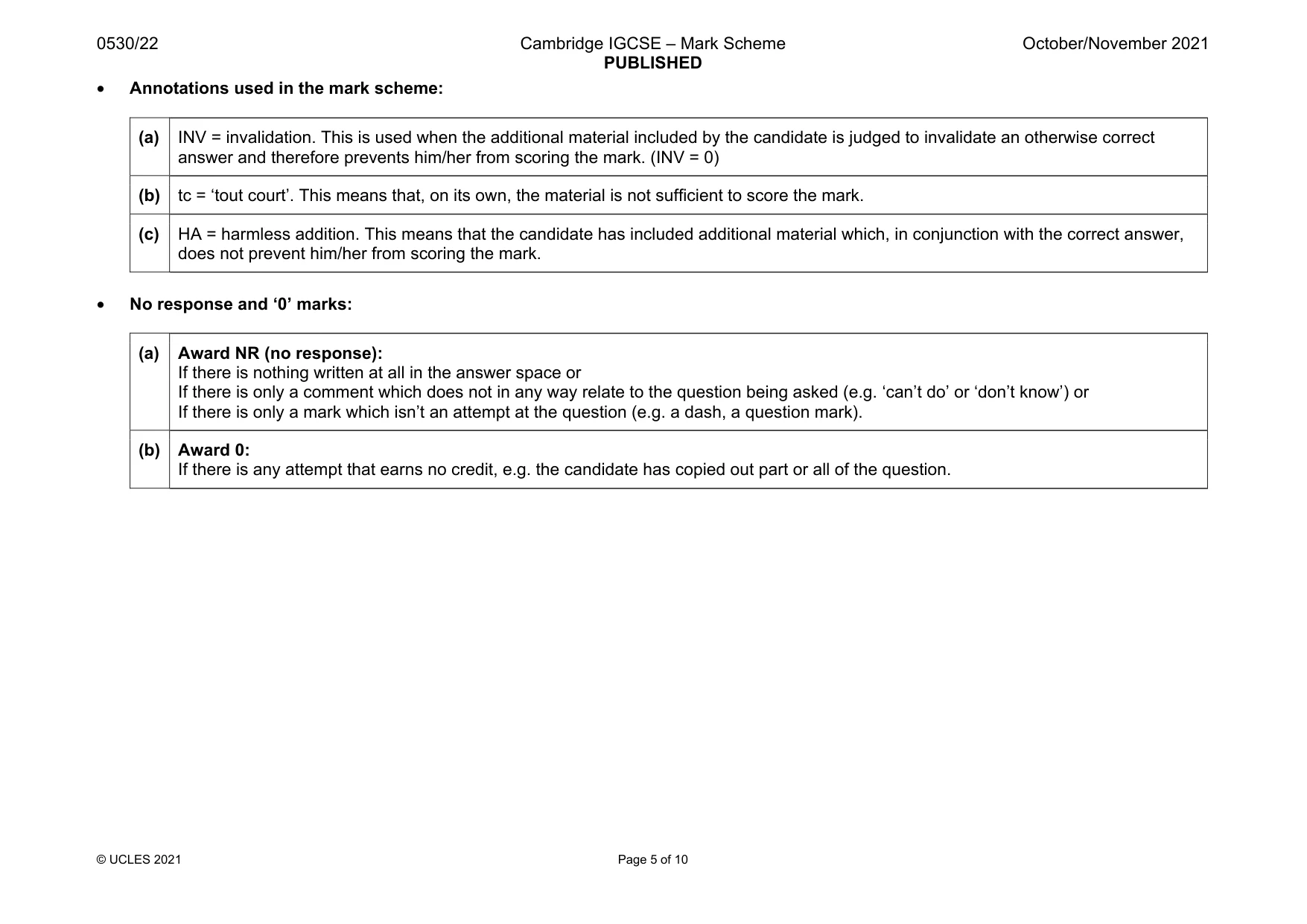 Mark scheme, page 5 of 10