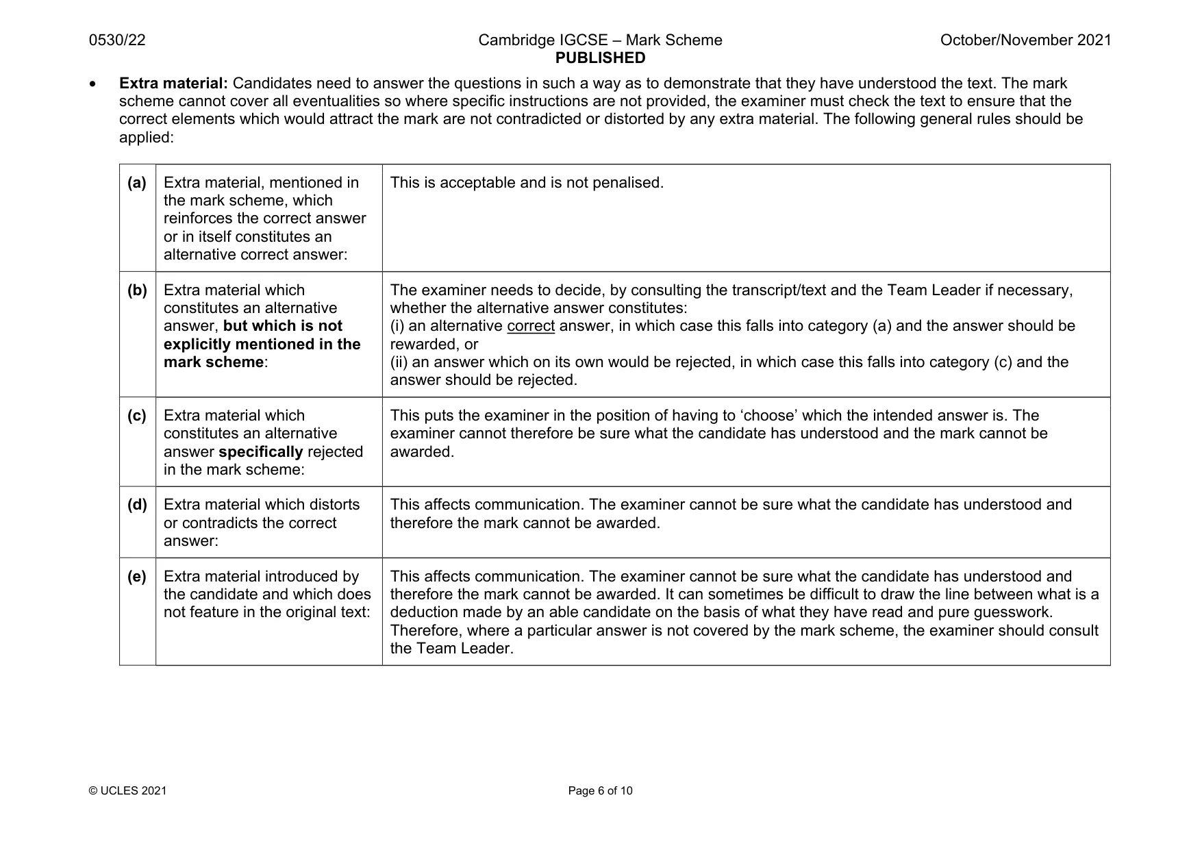 Mark scheme, page 6 of 10