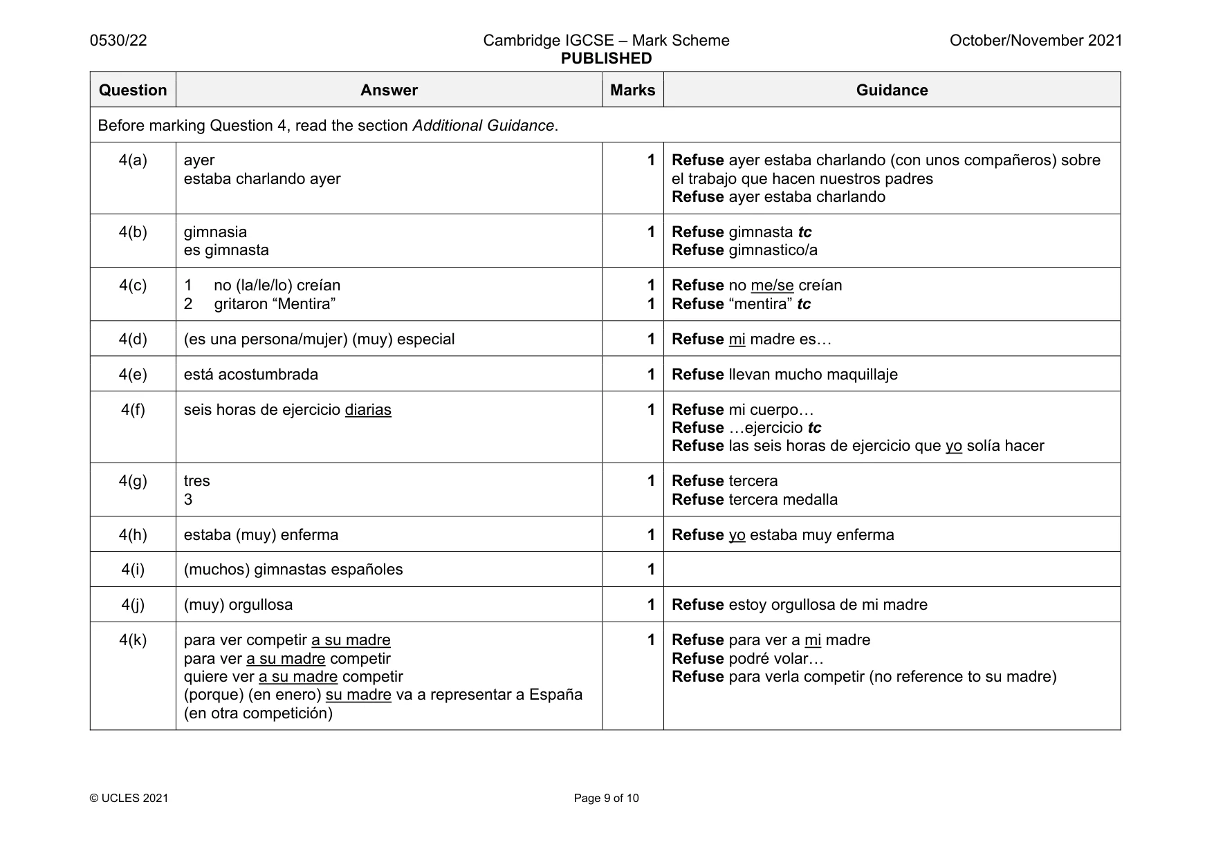 Mark scheme, page 9 of 10