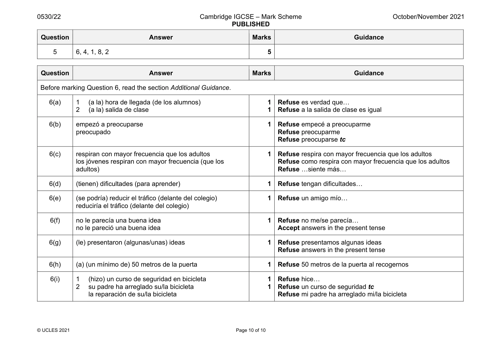 Mark scheme, page 10 of 10