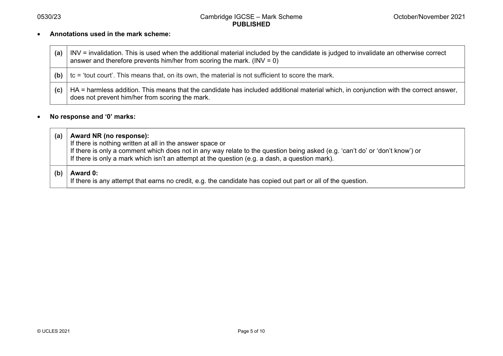 Mark scheme, page 5 of 10