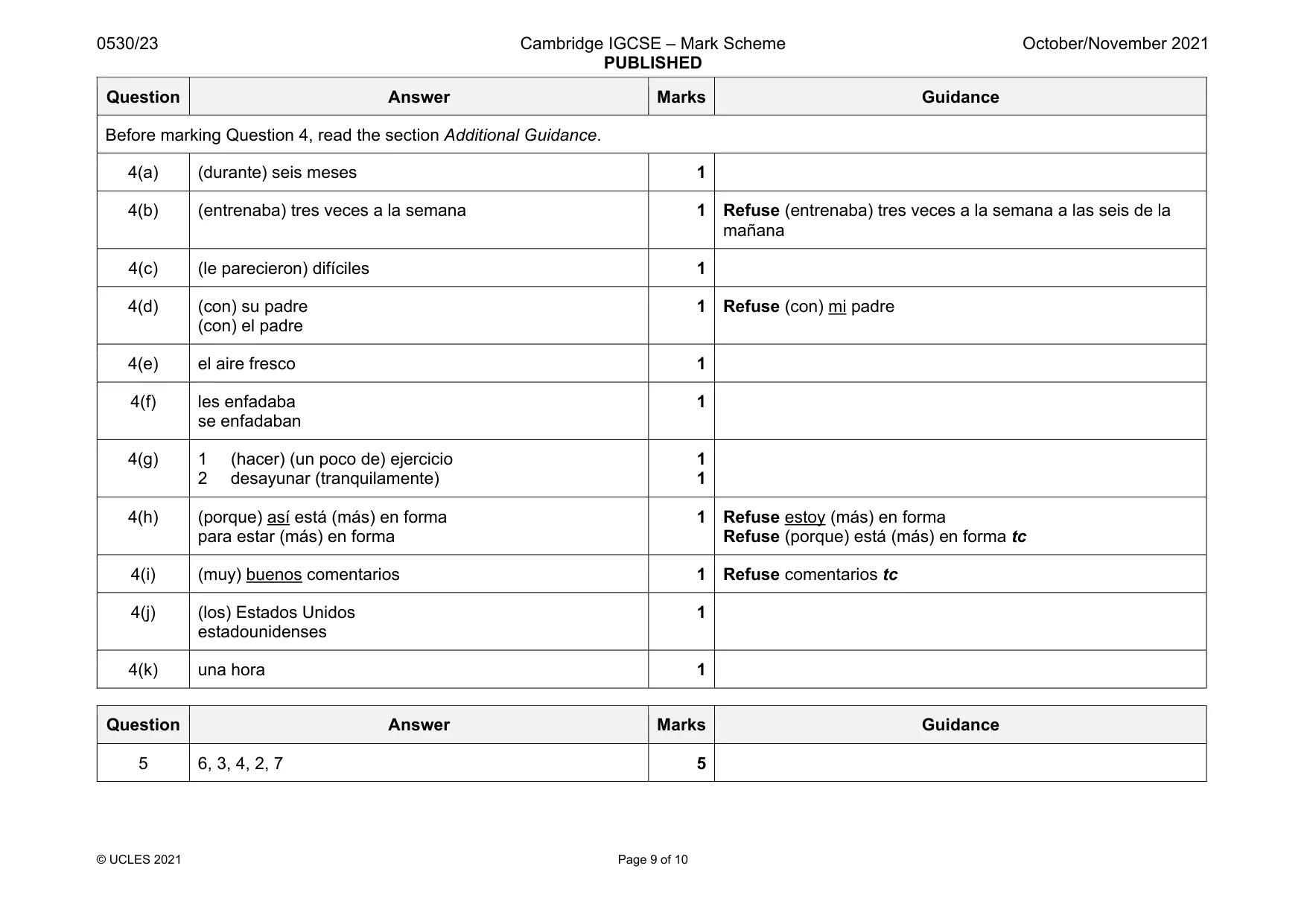 Mark scheme, page 9 of 10