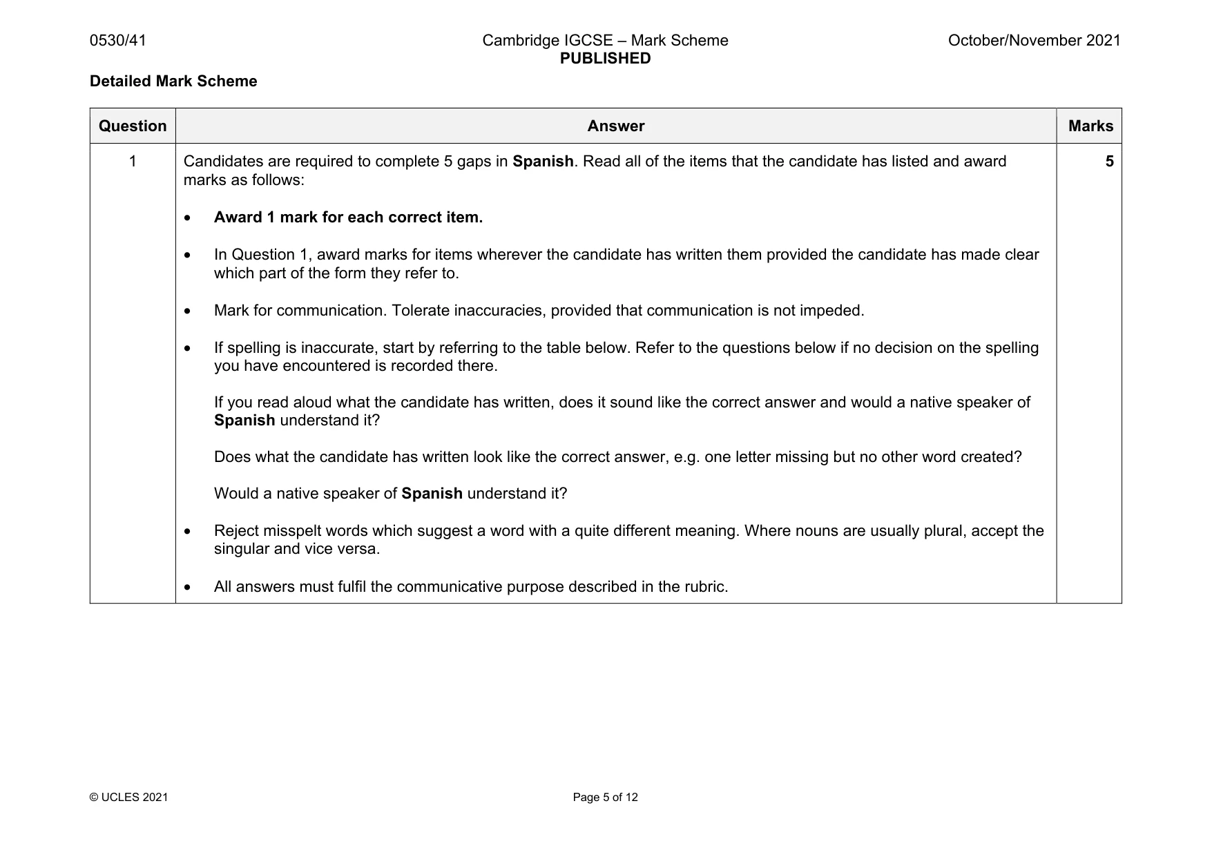 Mark scheme, page 5 of 12