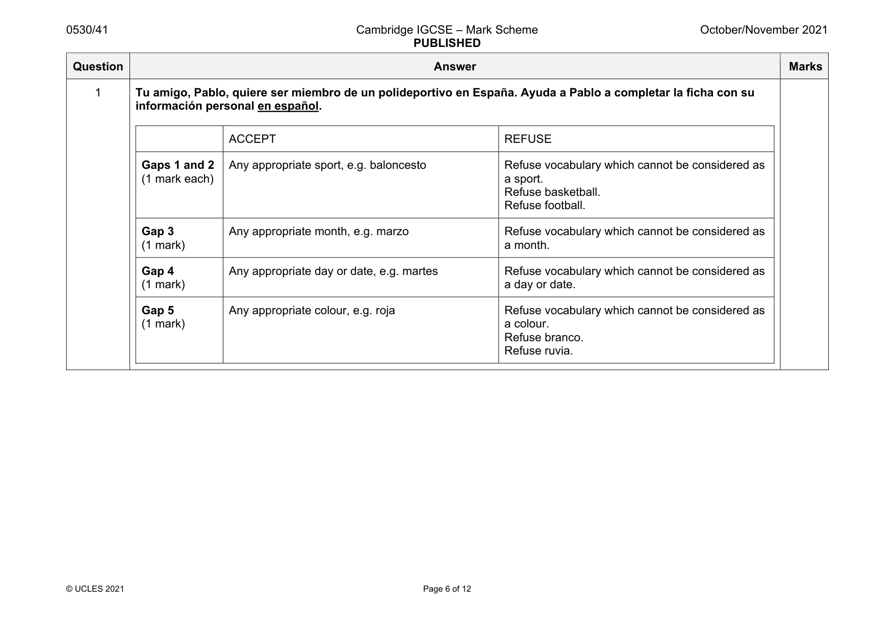 Mark scheme, page 6 of 12
