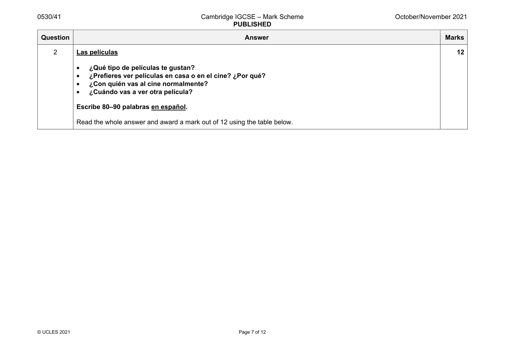 Mark scheme, page 7 of 12