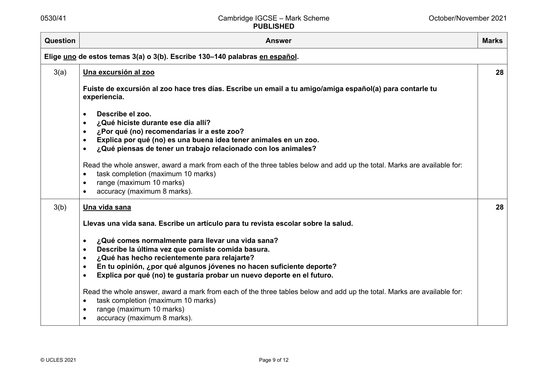 Mark scheme, page 9 of 12