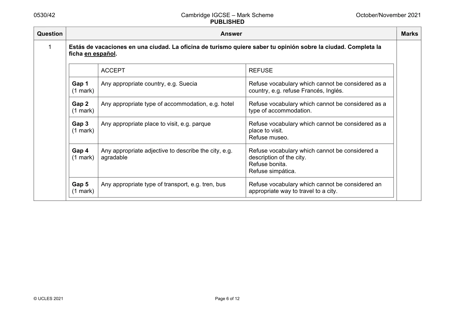 Mark scheme, page 6 of 12