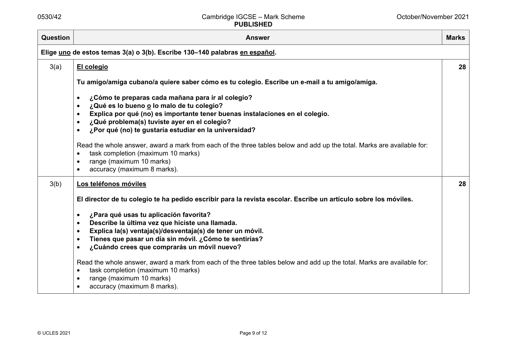 Mark scheme, page 9 of 12