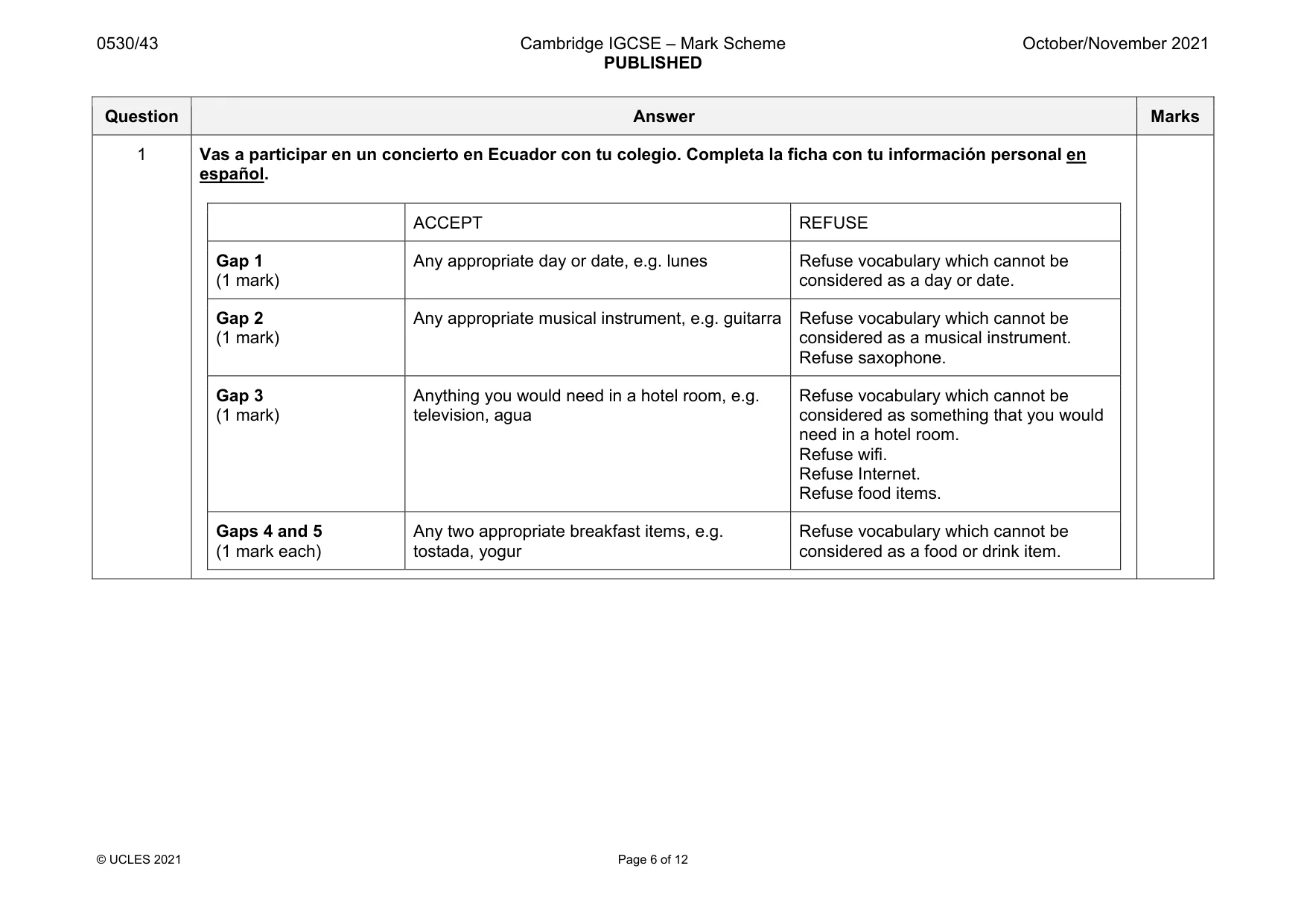 Mark scheme, page 6 of 12