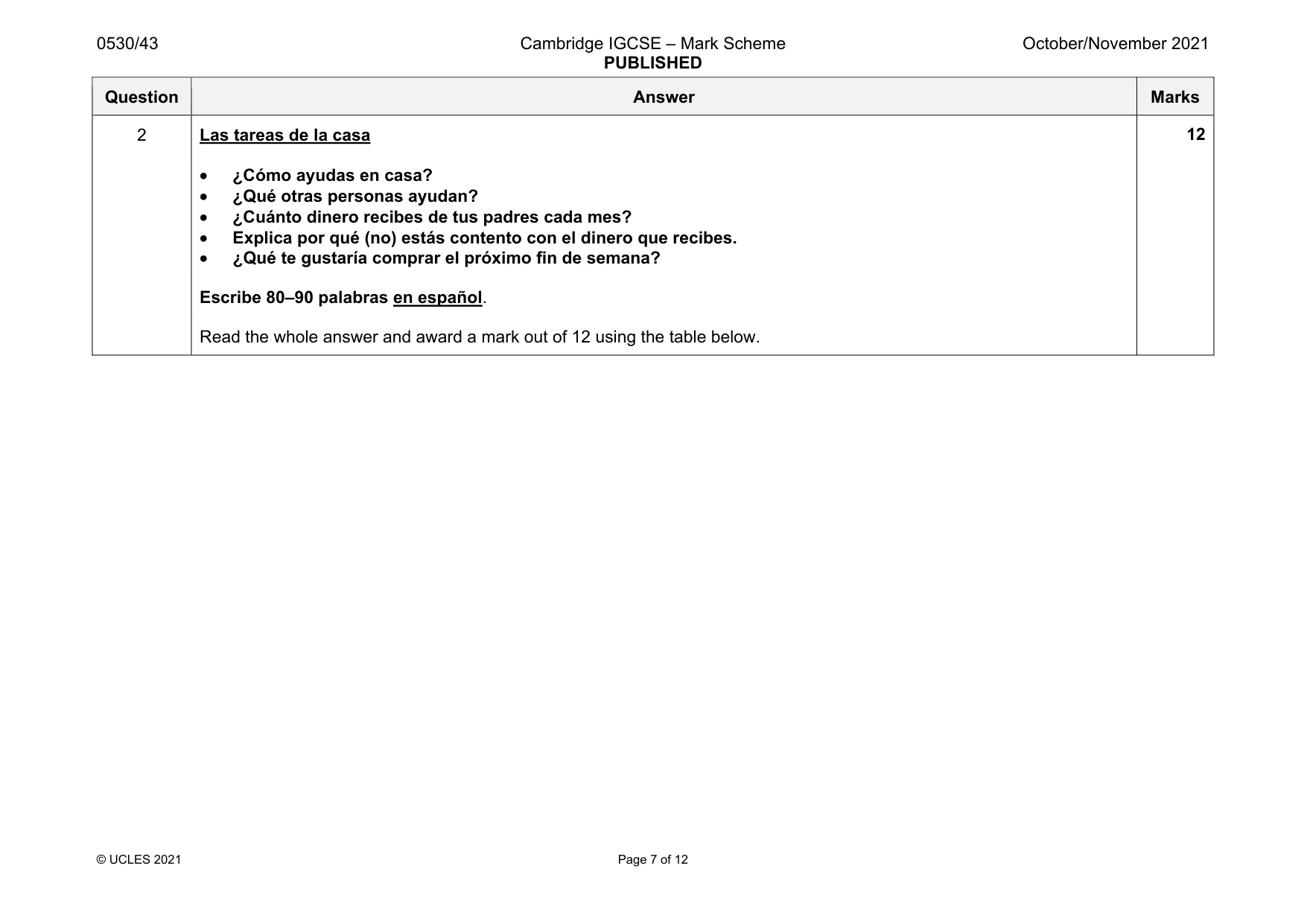Mark scheme, page 7 of 12