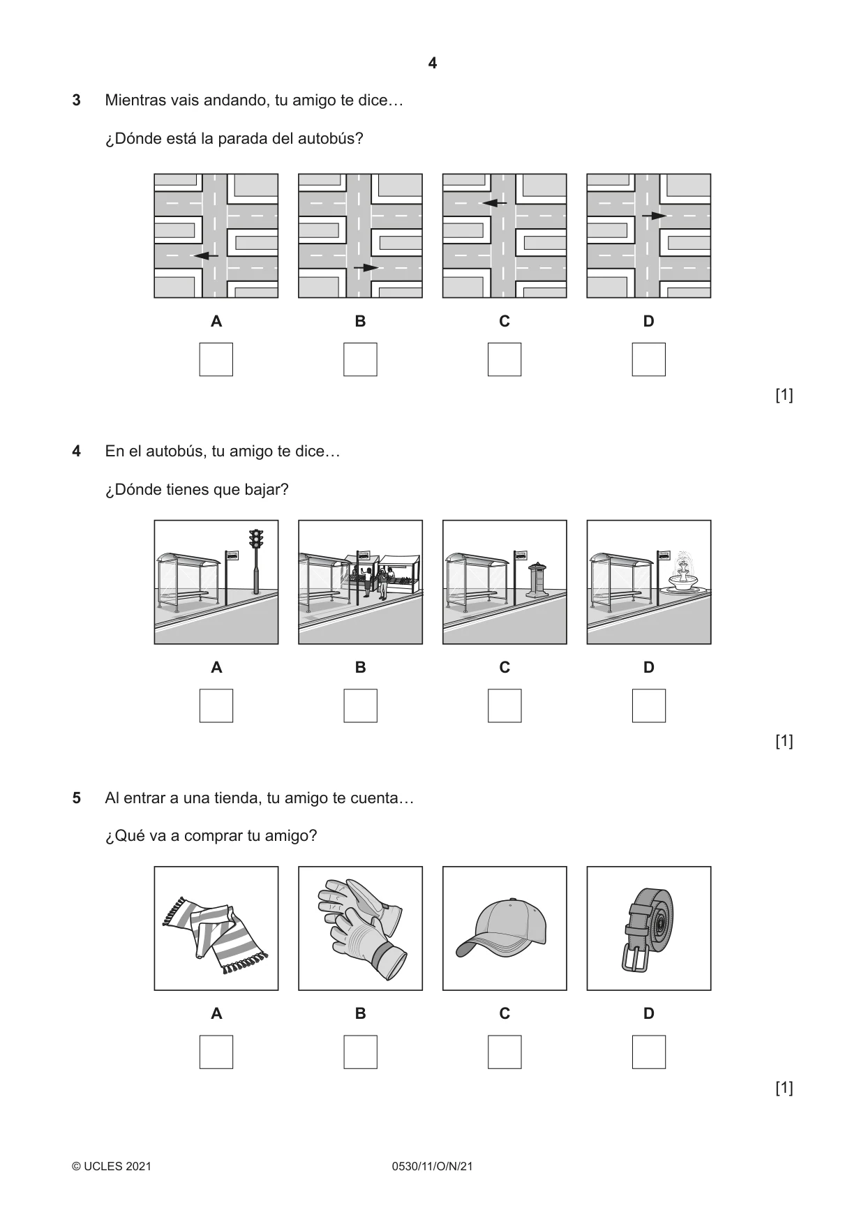 Cambridge IGCSE Spanish - Foreign Language 0530 2021 Oct/Nov Paper 1 · Variant 1 question paper, page 4 of 16