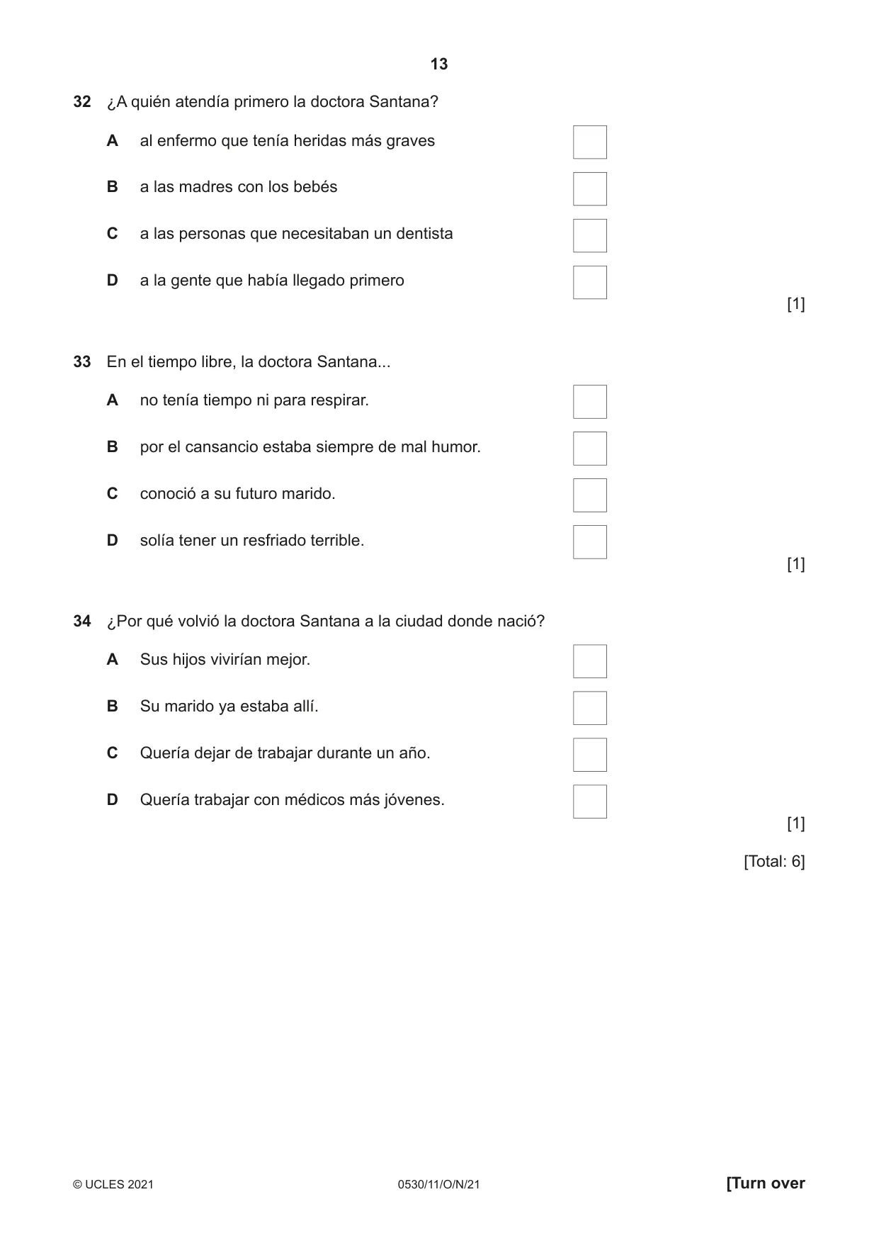 Cambridge IGCSE Spanish - Foreign Language 0530 2021 Oct/Nov Paper 1 · Variant 1 question paper, page 13 of 16