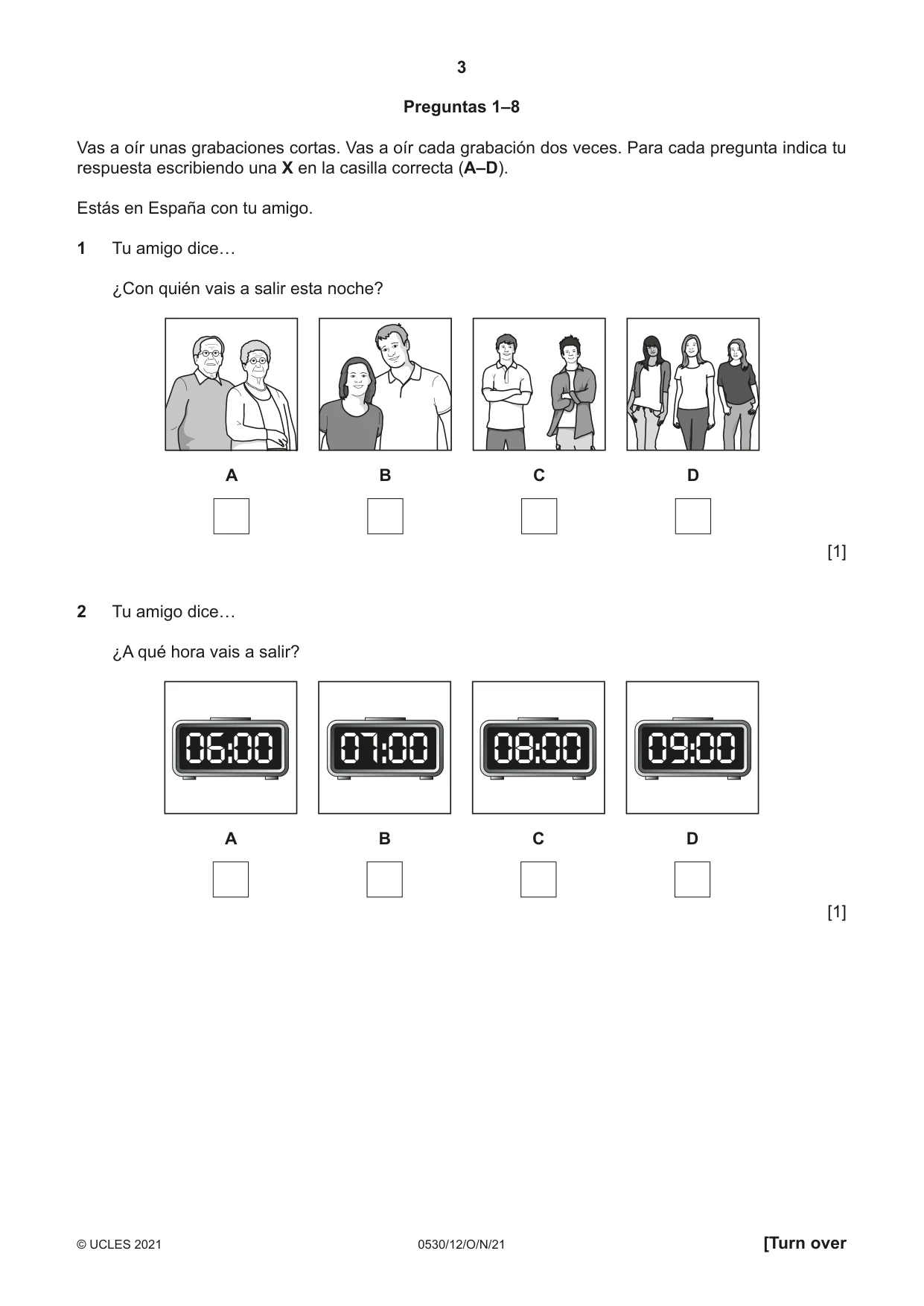 Cambridge IGCSE Spanish - Foreign Language 0530 2021 Oct/Nov Paper 1 · Variant 2 question paper, page 3 of 16