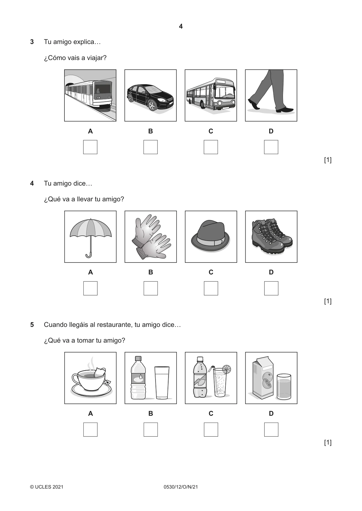 Cambridge IGCSE Spanish - Foreign Language 0530 2021 Oct/Nov Paper 1 · Variant 2 question paper, page 4 of 16