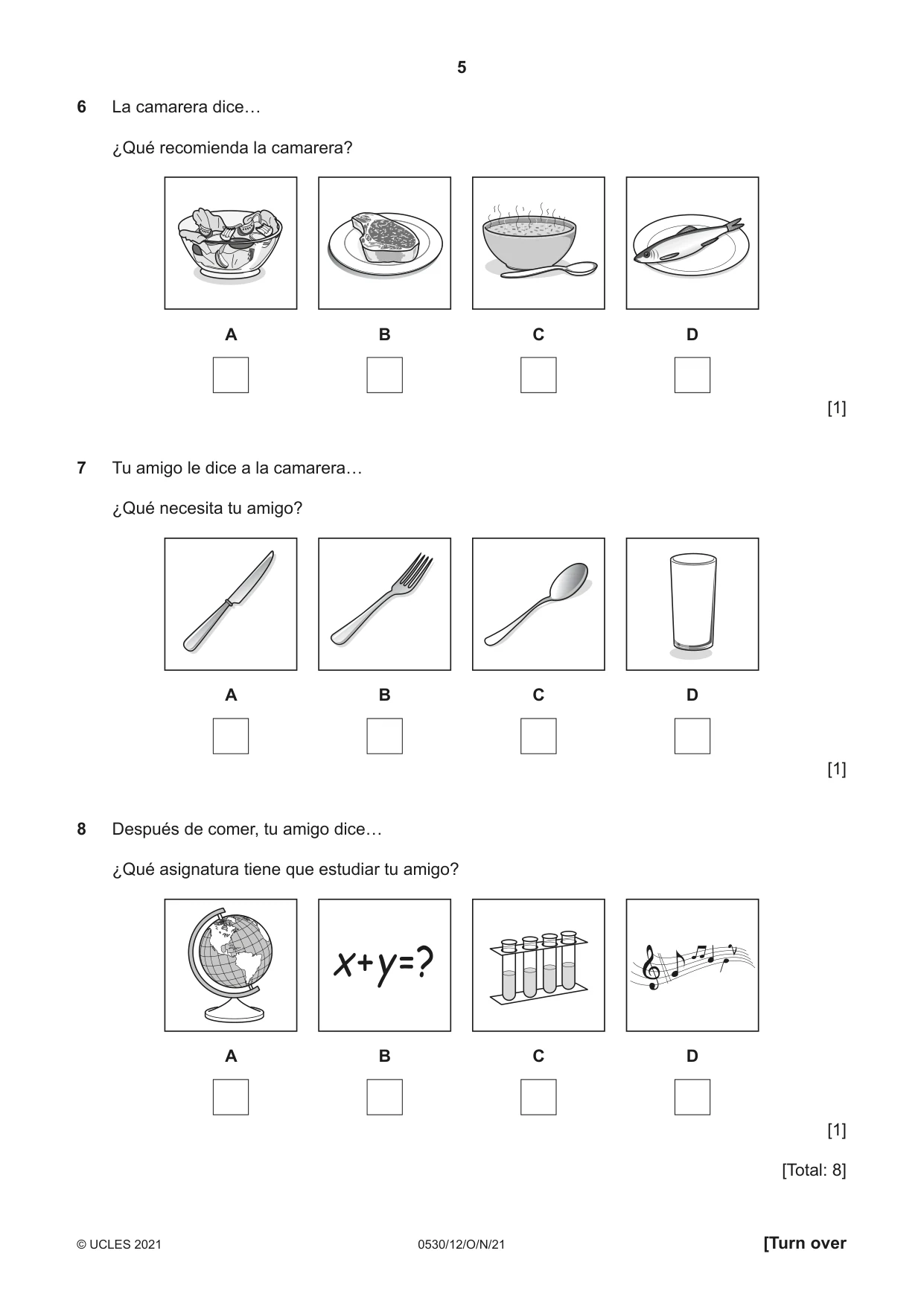 Cambridge IGCSE Spanish - Foreign Language 0530 2021 Oct/Nov Paper 1 · Variant 2 question paper, page 5 of 16