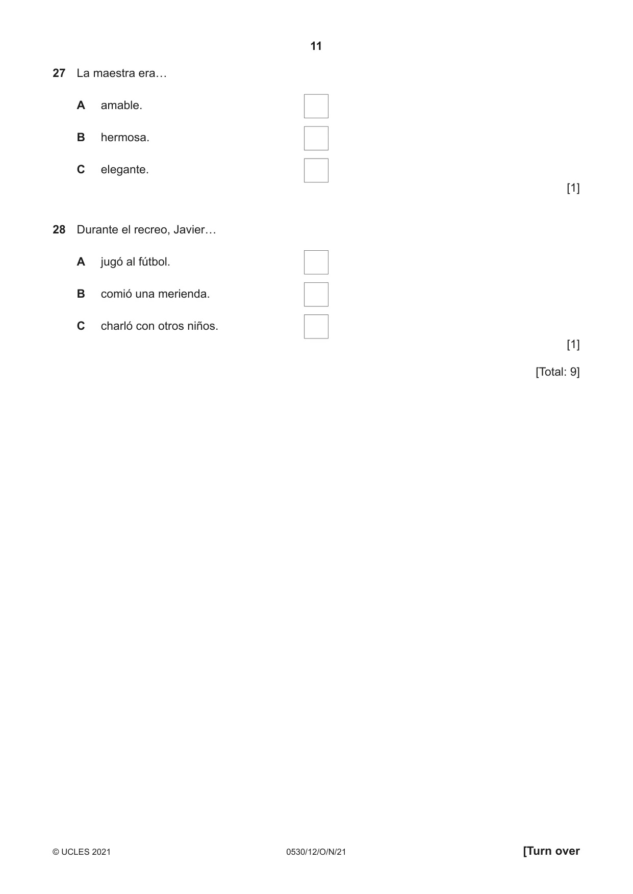 Cambridge IGCSE Spanish - Foreign Language 0530 2021 Oct/Nov Paper 1 · Variant 2 question paper, page 11 of 16