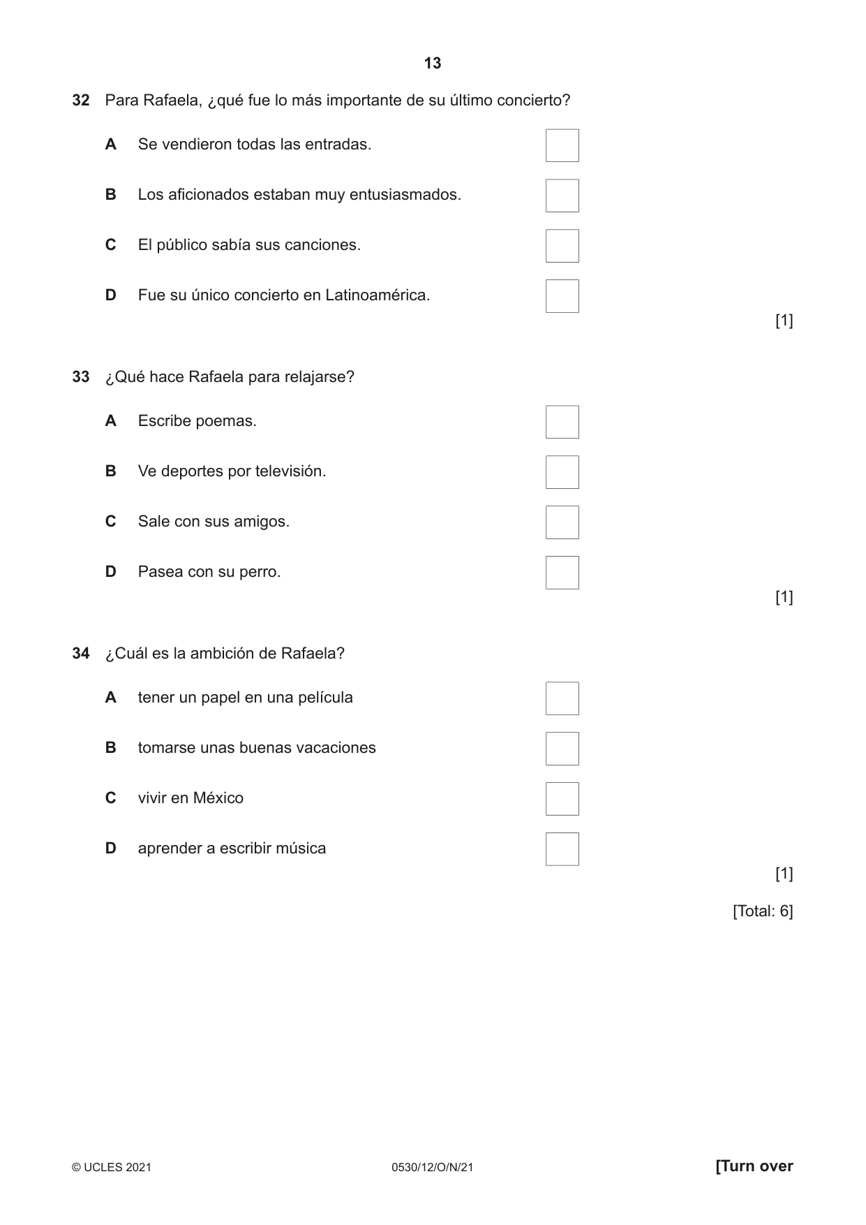Cambridge IGCSE Spanish - Foreign Language 0530 2021 Oct/Nov Paper 1 · Variant 2 question paper, page 13 of 16