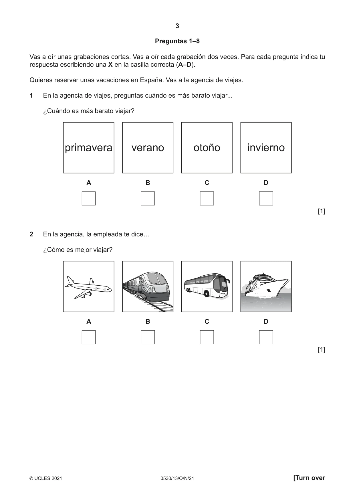 Cambridge IGCSE Spanish - Foreign Language 0530 2021 Oct/Nov Paper 1 · Variant 3 question paper, page 3 of 16