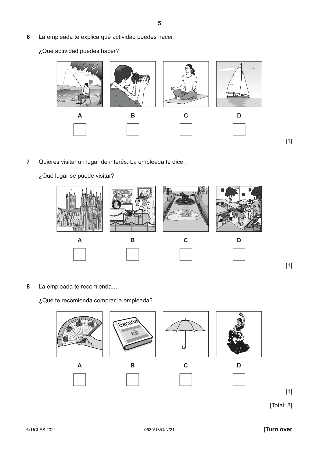 Cambridge IGCSE Spanish - Foreign Language 0530 2021 Oct/Nov Paper 1 · Variant 3 question paper, page 5 of 16