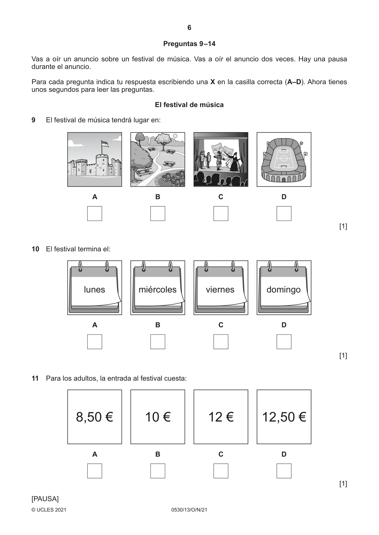 Cambridge IGCSE Spanish - Foreign Language 0530 2021 Oct/Nov Paper 1 · Variant 3 question paper, page 6 of 16