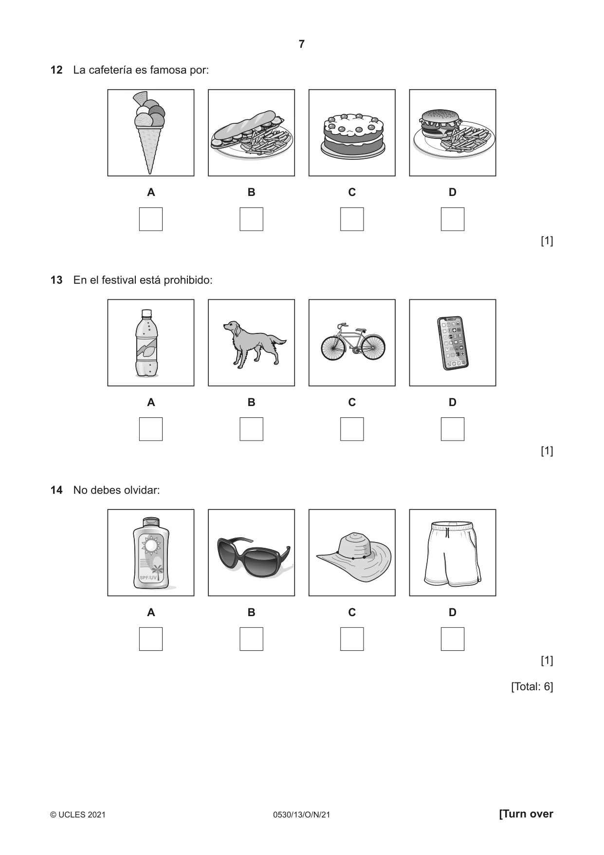 Cambridge IGCSE Spanish - Foreign Language 0530 2021 Oct/Nov Paper 1 · Variant 3 question paper, page 7 of 16