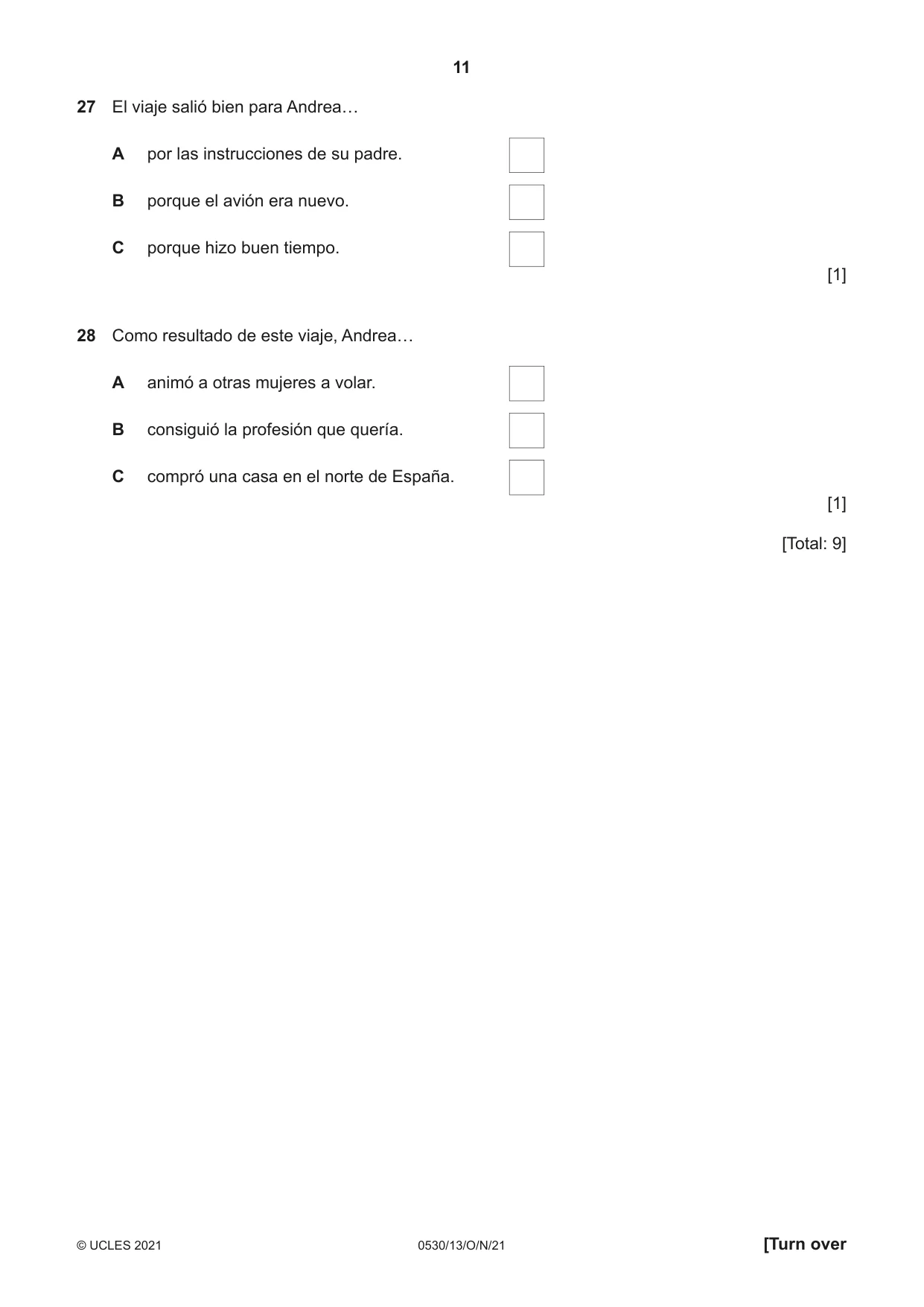 Cambridge IGCSE Spanish - Foreign Language 0530 2021 Oct/Nov Paper 1 · Variant 3 question paper, page 11 of 16