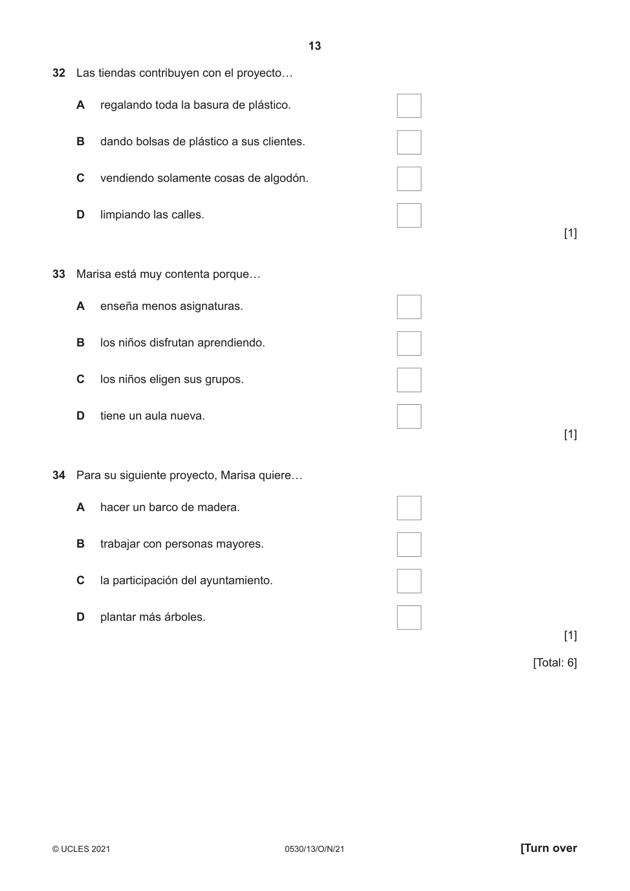Cambridge IGCSE Spanish - Foreign Language 0530 2021 Oct/Nov Paper 1 · Variant 3 question paper, page 13 of 16