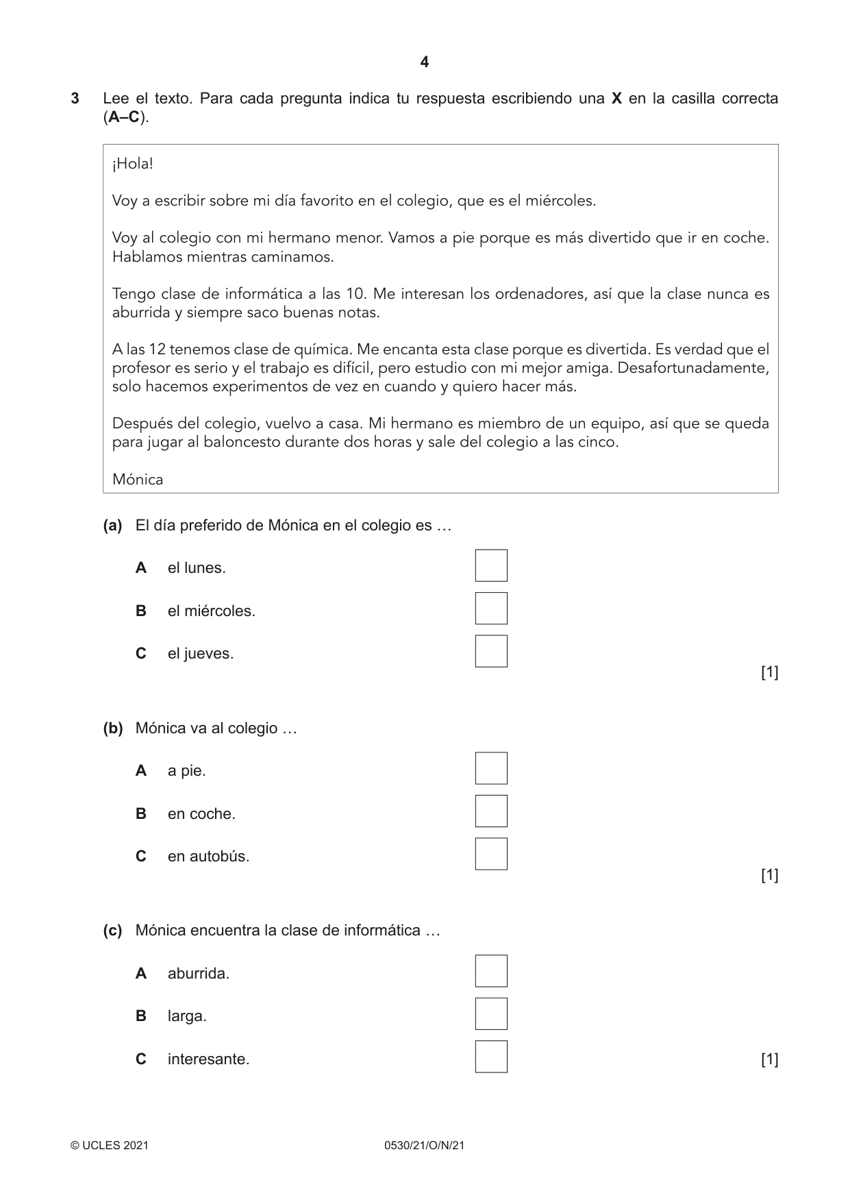 Cambridge IGCSE Spanish - Foreign Language 0530 2021 Oct/Nov Paper 2 · Variant 1 question paper, page 4 of 12